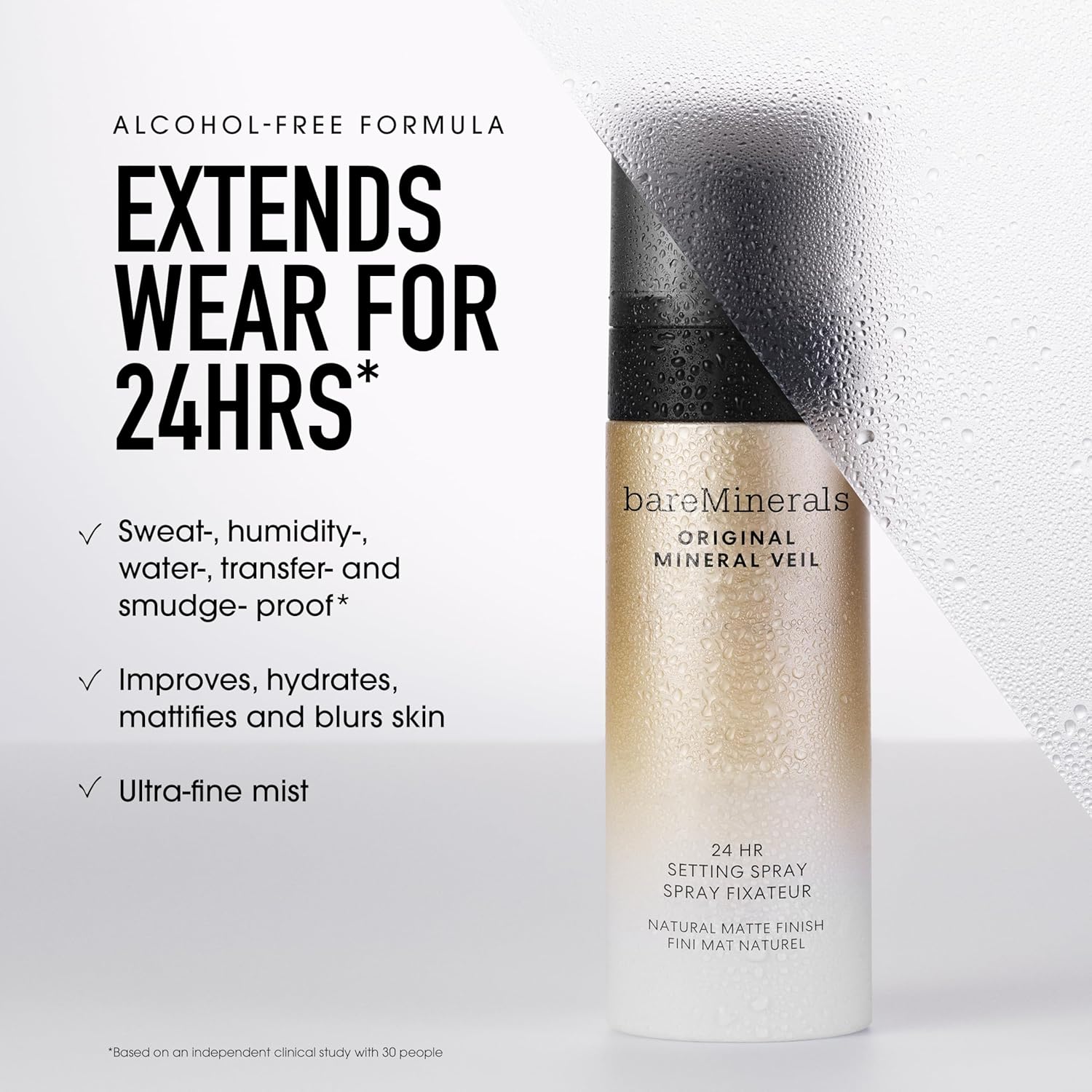 bareMinerals Original Mineral Veil Natural Matte Setting Spray, 24HR Makeup Lock & Oil Control, Alcohol-Free, Sweat & Transfer-Proof, Ultra-Fine Mist for Smooth, Matte Finish - Image 3