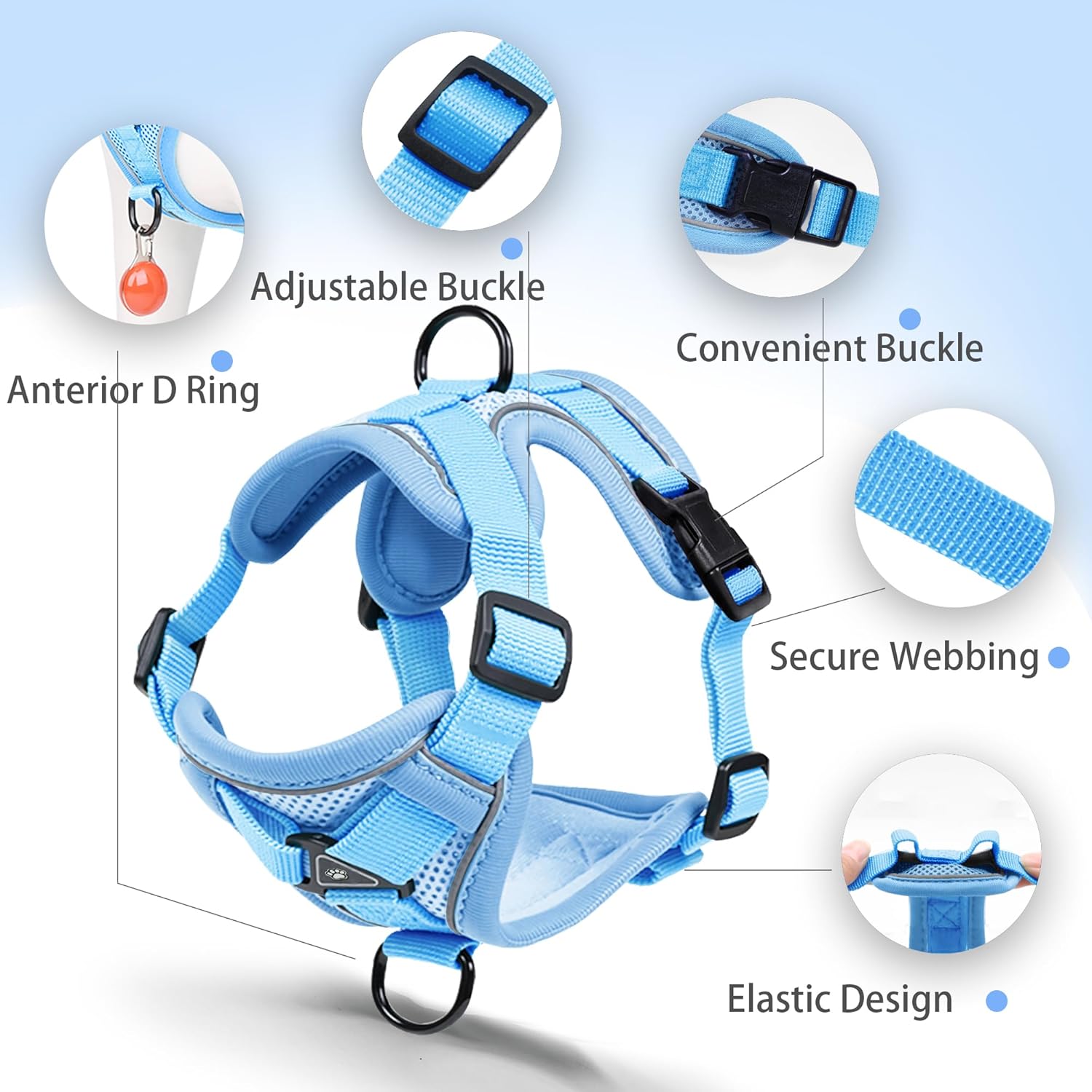 No Pull Dog Harness with Leash Set for Medium Sized Dog Blue XL - Image 4