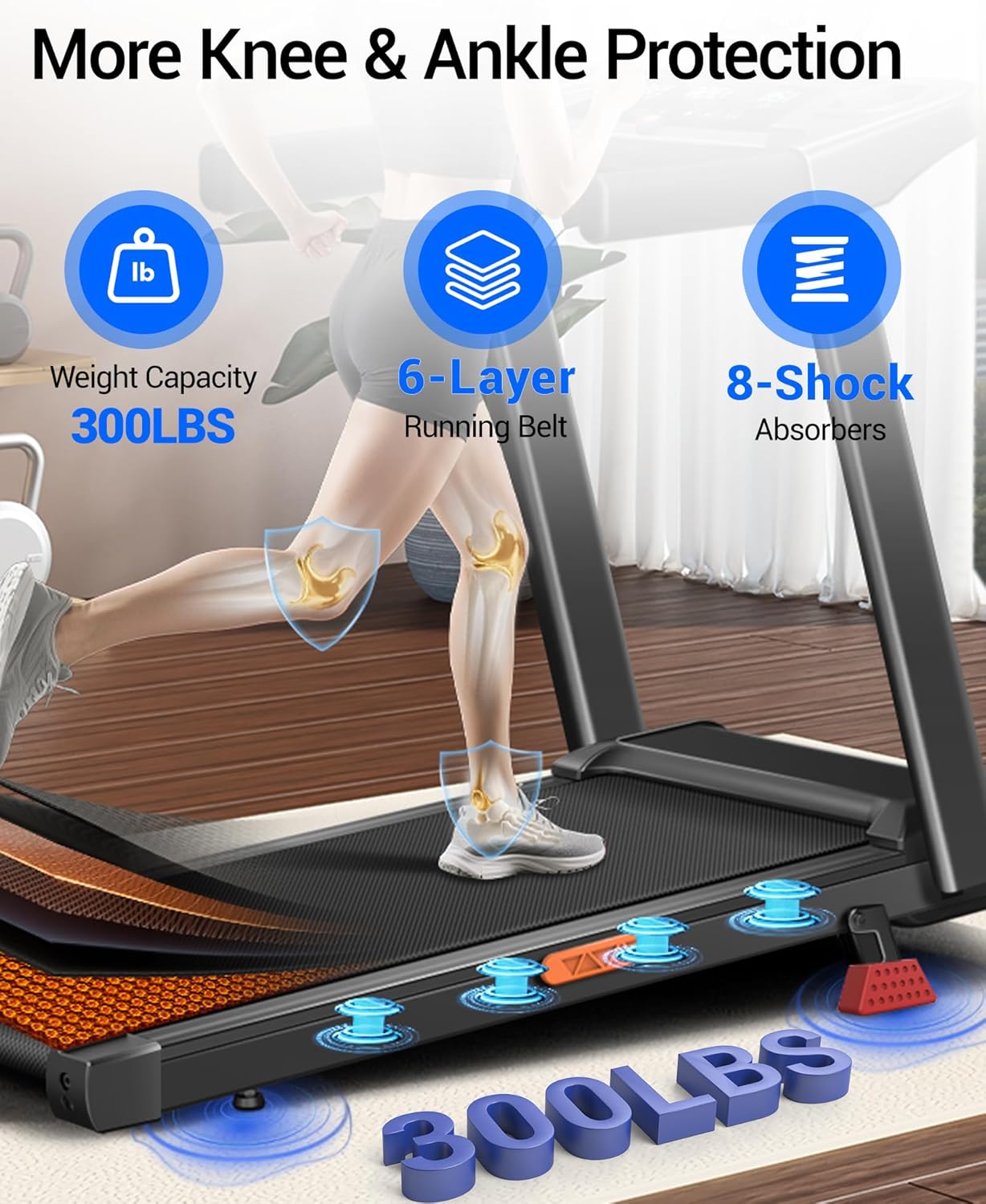 Treadmill with 15% Incline, 3-in-1 Portable Treadmills for Home and Office, Foldable Treadmill with Handles, 3.0HP Quiet Brushless Walking Pad Treadmill with Triple Display,300 LBS Weight Capacity - Image 6