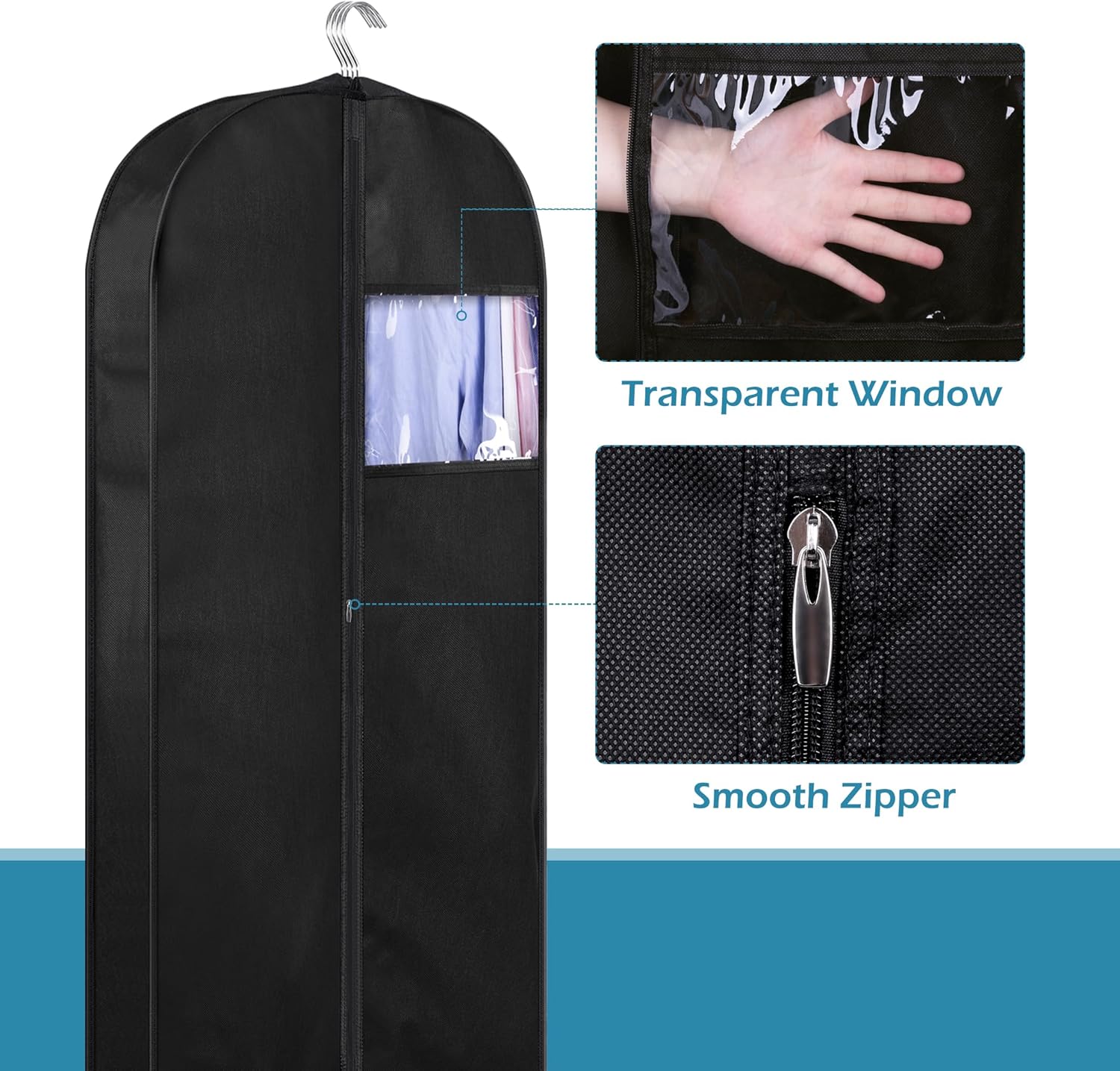 KIMBORA 43" Suit Bags for Closet Storage and Travel, Gusseted Hanging Garment Bags for Men Suit Cover With Handles for Clothes, Coats, Jackets, Shirts(3 Packs) - Image 6