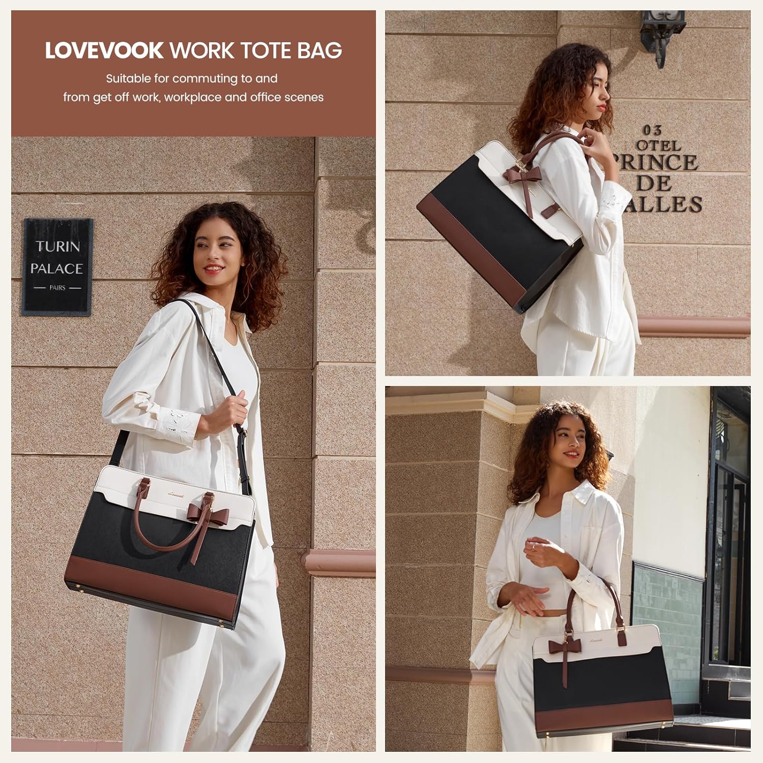 LOVEVOOK Laptop Tote Bag for Women,Leather Work Bag, Waterproof Business Teacher Bag,Large Computer Handbag Purse Briefcase,Office Gifts for Women - Image 2