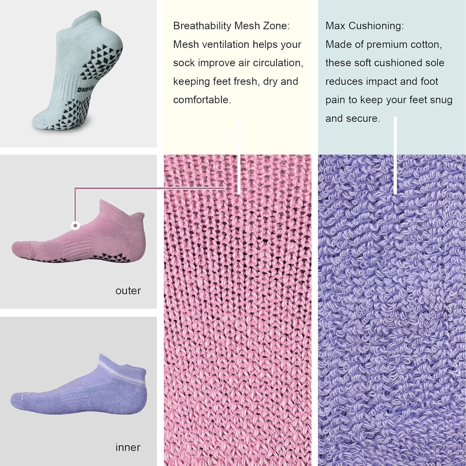 Hylaea Unisex Non Slip Socks with Grip for Yoga, Hospital, Pilates, Barre | Ankle, Cushioned - Image 4