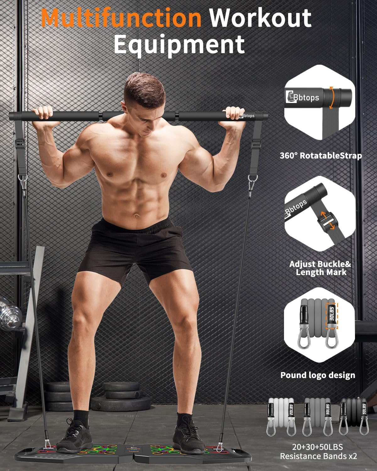 Push UP Board, Pilates Bar & Fitness Accessories, 25 in 1 Foldable Push up Bar at Home Gym, Workout Exercise Professional Push Up Strength Training Equipment for Man and Women - Image 4
