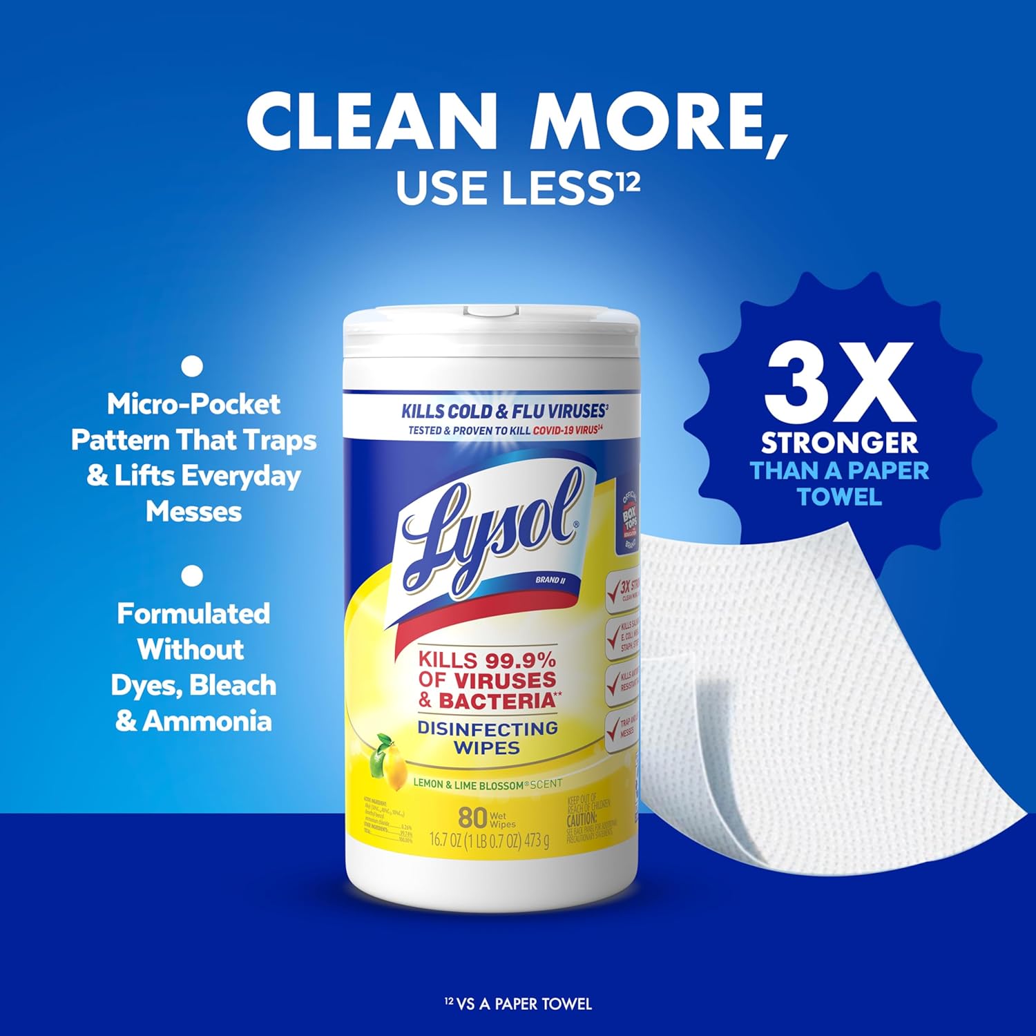 Lysol Disinfectant Wipes Bundle, Dorm Room Essentials, Multi-Surface Cleaning Wipes, For Disinfecting & Cleaning, Lemon & Lime Blossom, Crisp Linen, Mango & Hibiscus, 3x80 ct - Image 5