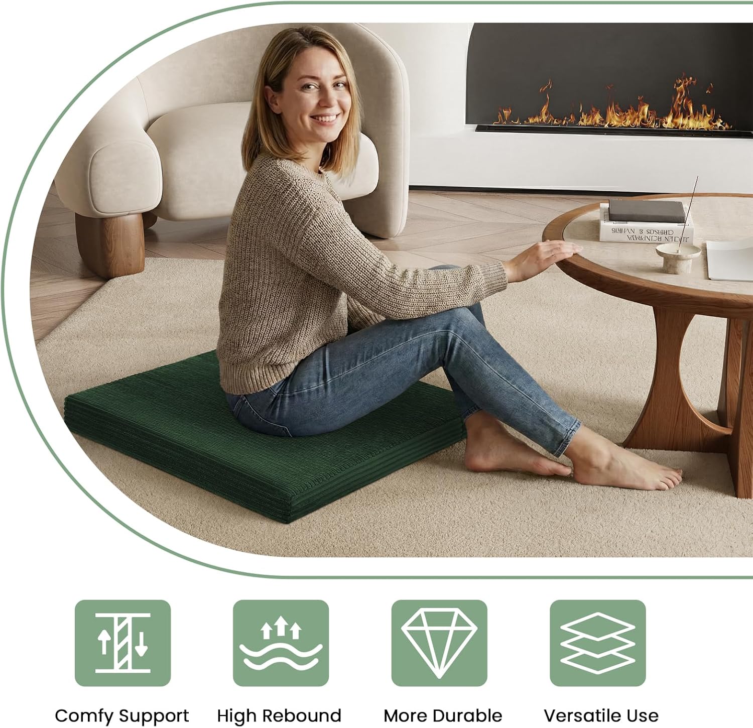 Meditation Cushion, Meditation Pillow for Sitting on Floor, Large Yoga Zabuton Pillows Washable, Zafu Set with 2 Knee Supports, 3 Shapes for Comfortable Sitting, Green - Image 7