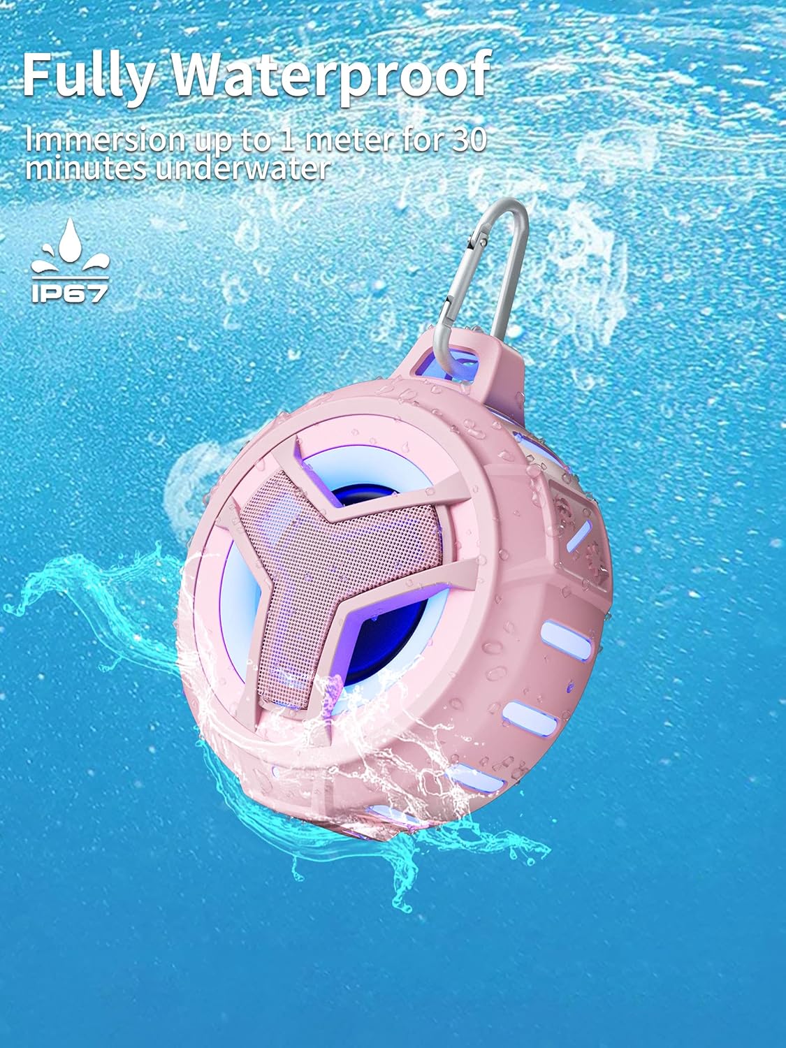 EBODA Bluetooth Shower Speaker, IP67 Waterproof Portable Wireless Small Speakers, Floating, 24H Playtime for Home, Beach, Pool, Kayak, Hiking, Boat Accessories, Gifts for Women, Girls - Pink - Image 2