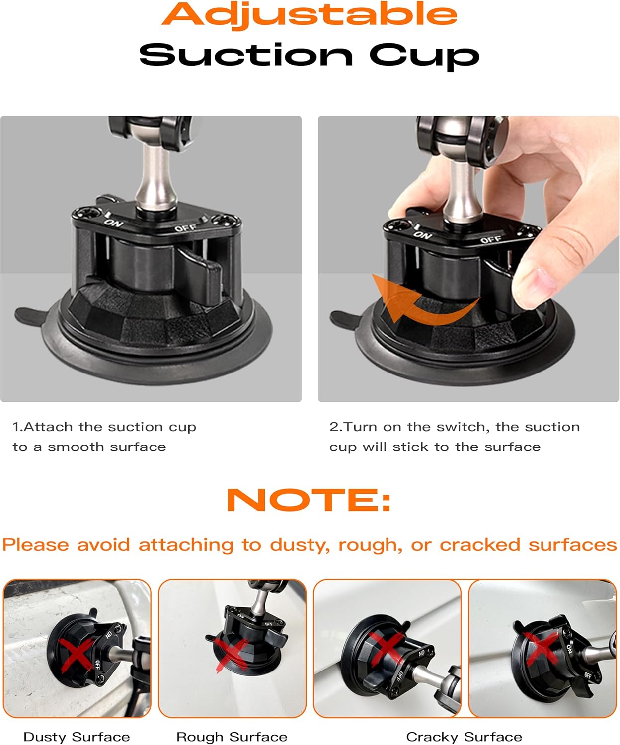 chubbycable ChubbyGrip Pro Dash Mount Premium Metal Knobs Phone Holders for Your Car 360° Rotation Suction Cup Phone Mount for Windshield, Clamp, Orange - Image 8