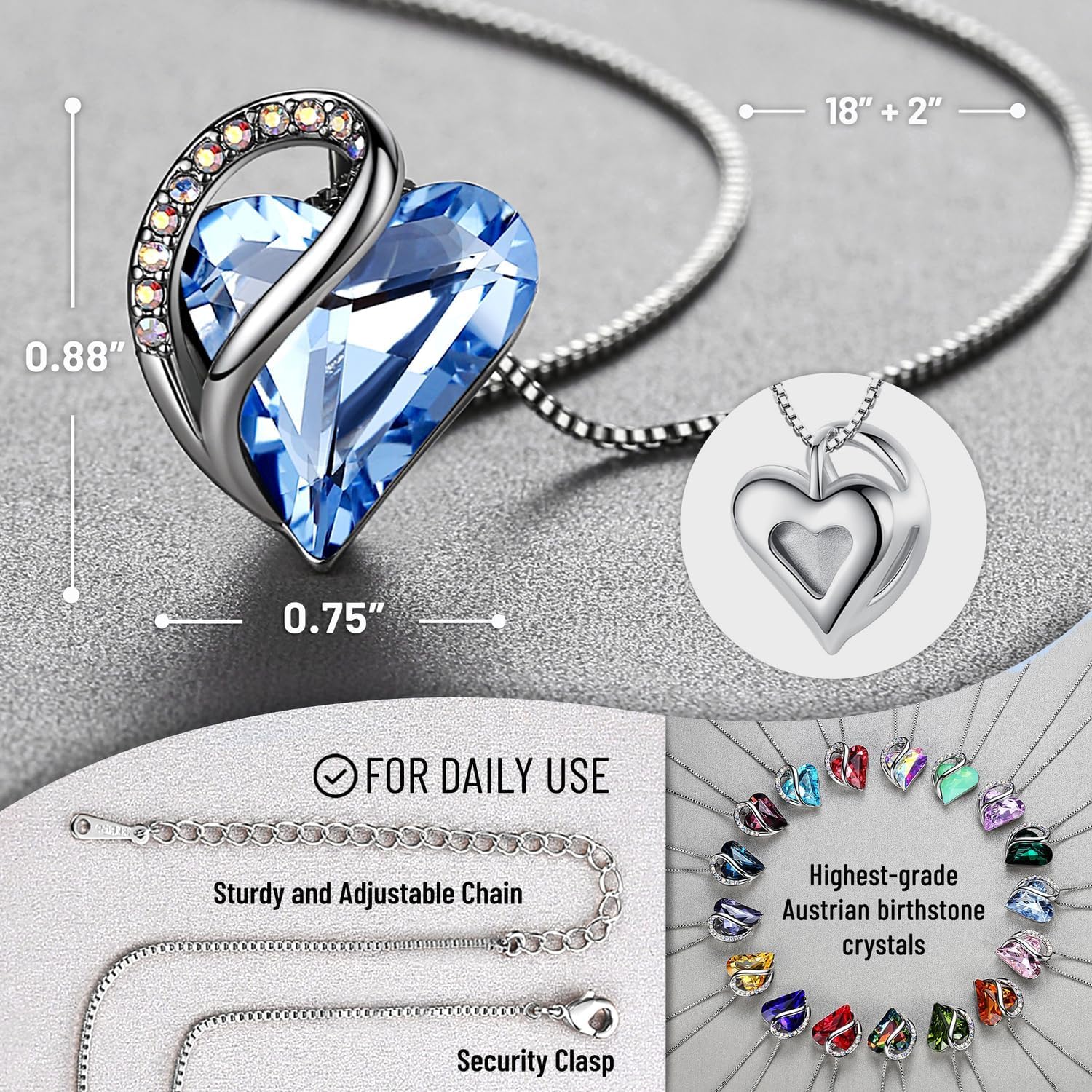 Leafael Gift Necklaces for Women, Infinity Love Birthstone Heart Crystal Pendant, Birthday Anniversary Jewelry for Wife, Mom, and Her, Silver Plated, 18" + 2" Adjustable Chain - Image 3