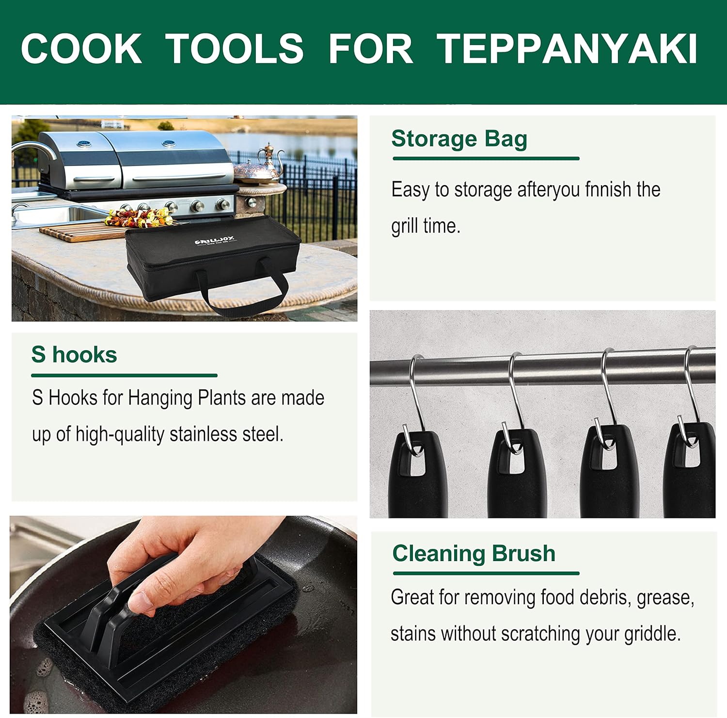 Grilljoy 46PC Griddle Accessories Set with Robust Plastic Handle, All-in-One Griddle Tools Kit for Flat Top Grills Teppanyaki Hibachi, Stainless Steel Grill Spatula Kit for Outdoor Camping Grilling - Image 7