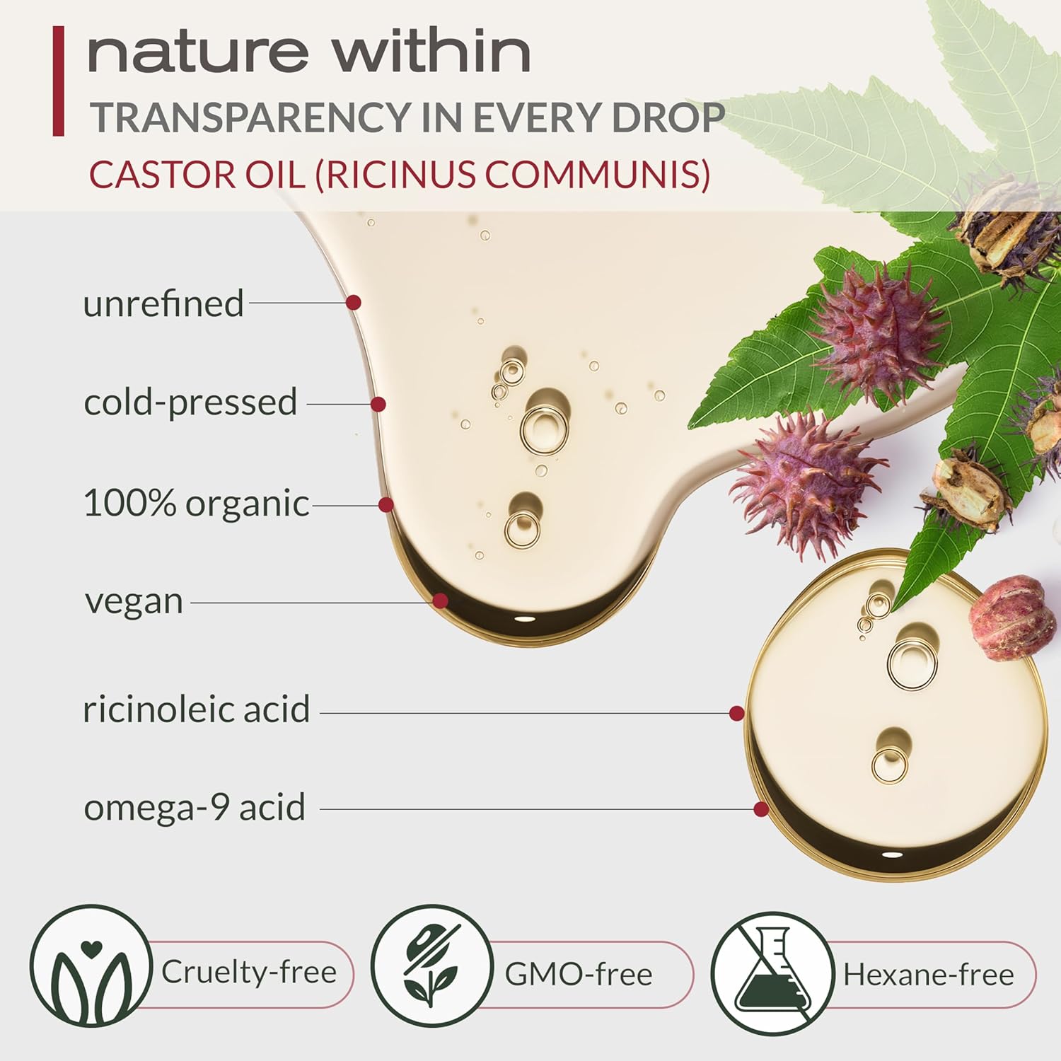Ella & Eden Organic Castor Oil for Eyelashes - 4 Fl Oz Glass Bottle Lash Serum - for Eyebrows, for Hair Growth - Cold-Pressed Hexane-Free USDA Certified 100% Pure Unrefined - Image 2