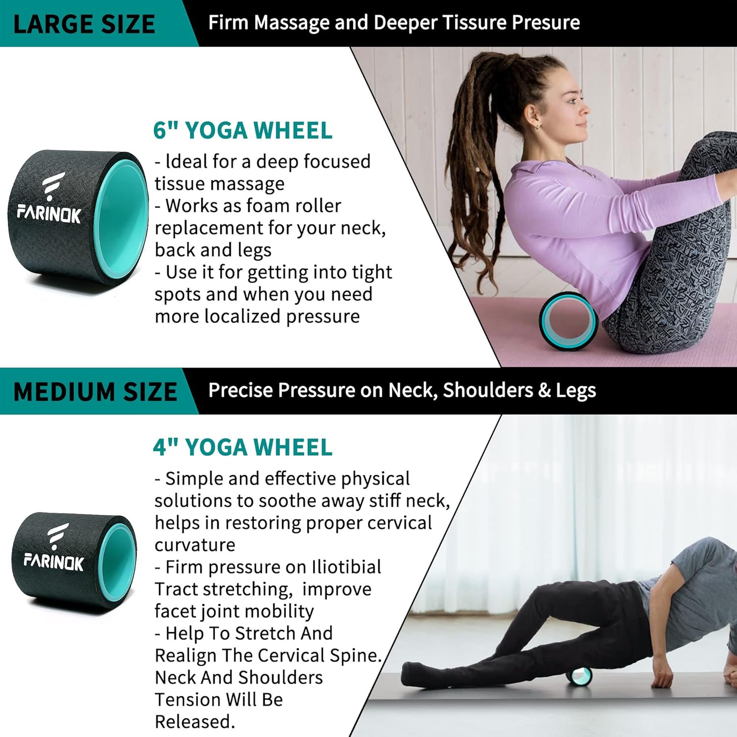 Yoga Wheel Set of 3+1, Upgraded 10MM Thick Back Wheels for Pain Relief & Stretching, Strongest Back Roller for Deep Tissue Massage, Improving Yoga Poses Backbend - Image 6