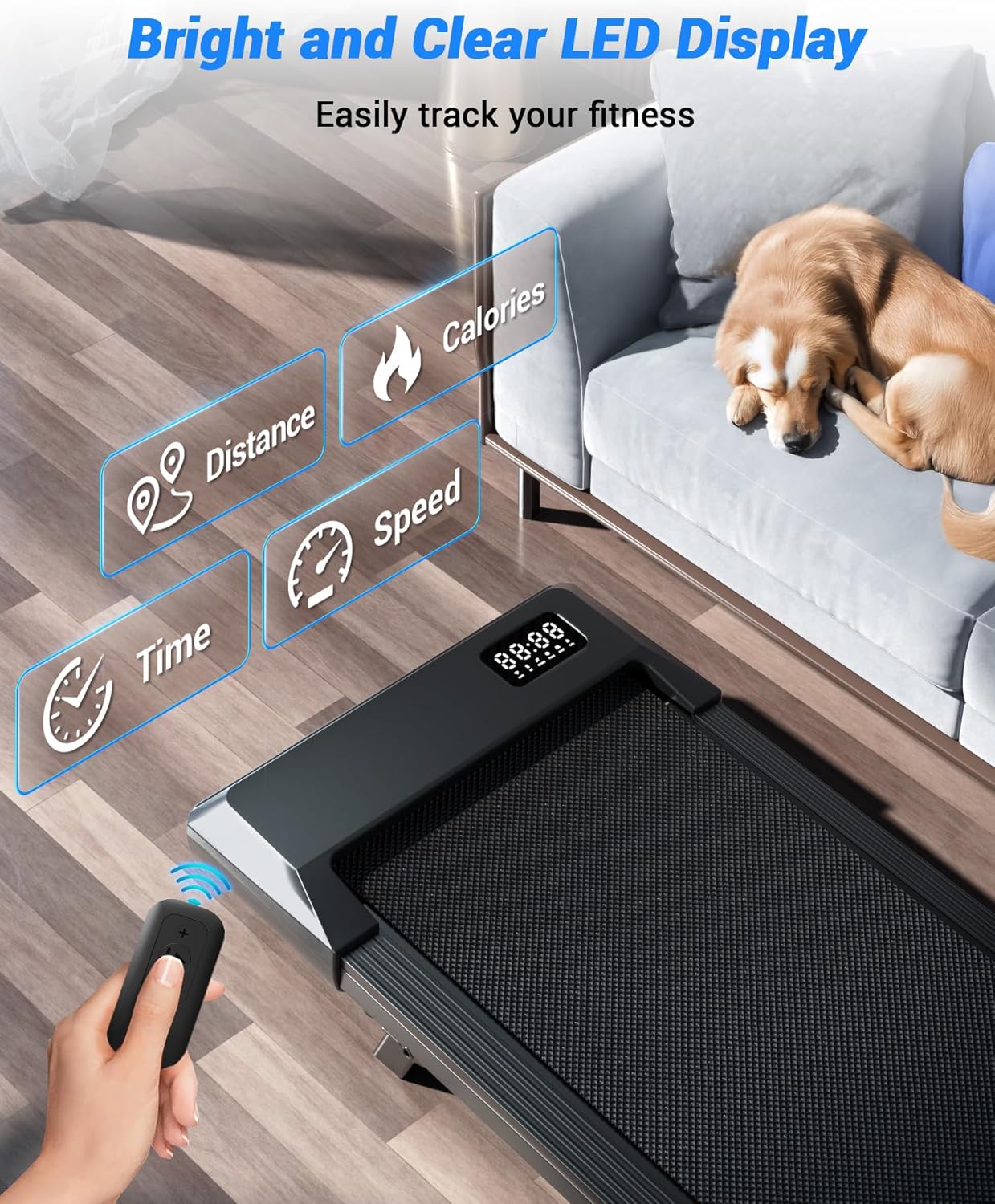 DeerRun Walking Pad Treadmill with 6% Manual Incline, Under Desk Treadmill for Home Office & Small Spaces, 0.6–3.8 MPH, 2.5 HP, 300 lb Capacity, App & Remote Control - Image 6