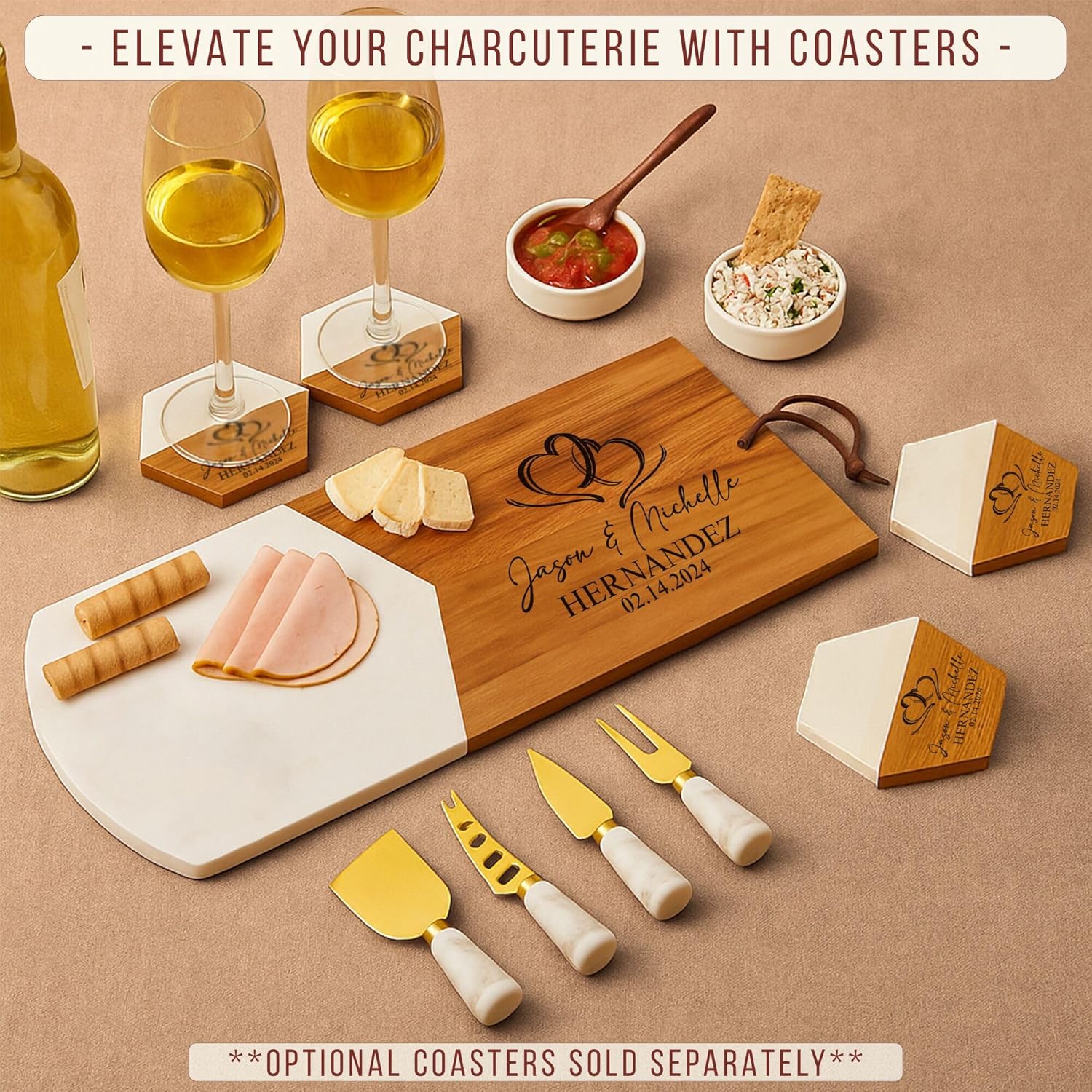 Personalized Charcuterie Board Gift Set – Custom Acacia & Marble Cheese Board with Utensils, Wedding, Housewarming, Couples, Bridal Shower, Engagement, Anniversary, Women, Men, Gift For Her, Him - Image 3