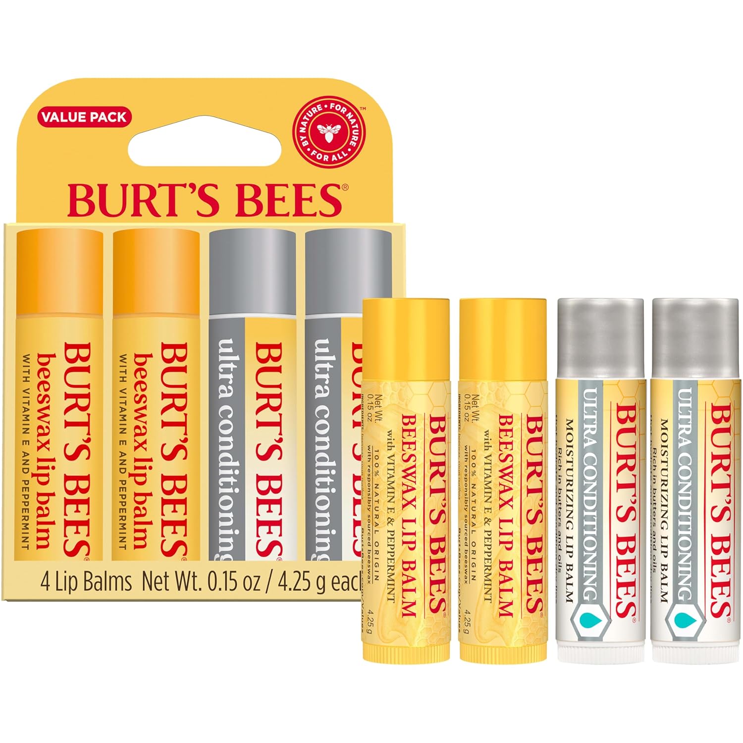 Burt's Bees Lip Balm Beeswax and Ultra Conditioning Lip Balm Pack, Hydrating Lip Moisturizer with Kokum and Shea Butter, Natural Origin Lip Care, 4 Tubes, 0.15oz. - Image 12