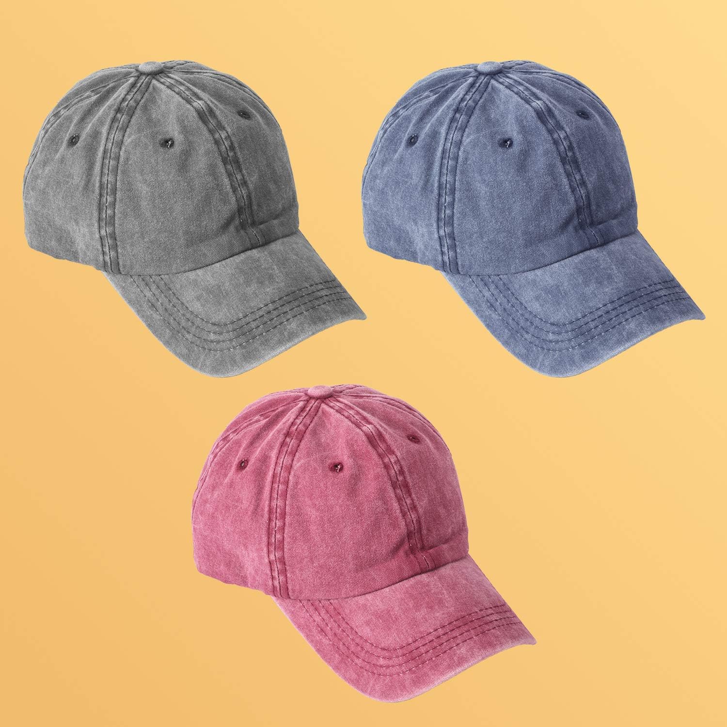 3 Packs Washed-Cotton Plain Baseball Cap, Vintage Adjustable Dad Hats Gift for Men/Women,Unstructured - Image 7