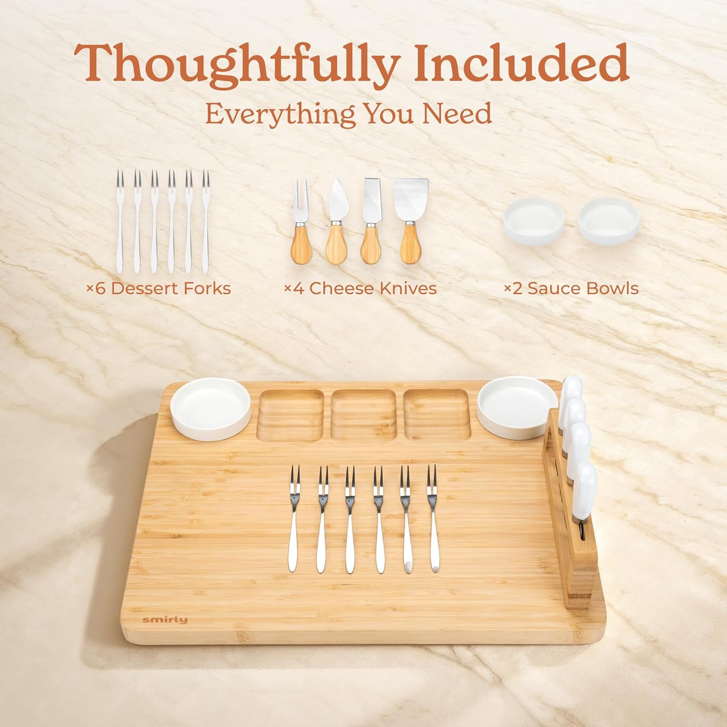 SMIRLY Charcuterie Boards Set, Large Cheese Board Set, Natural Bamboo Charcuterie Tray Cheese Platter with Accessories - Housewarming Gifts New Home, Wedding & Bridal Shower Gifts for Women, Couples - Image 3