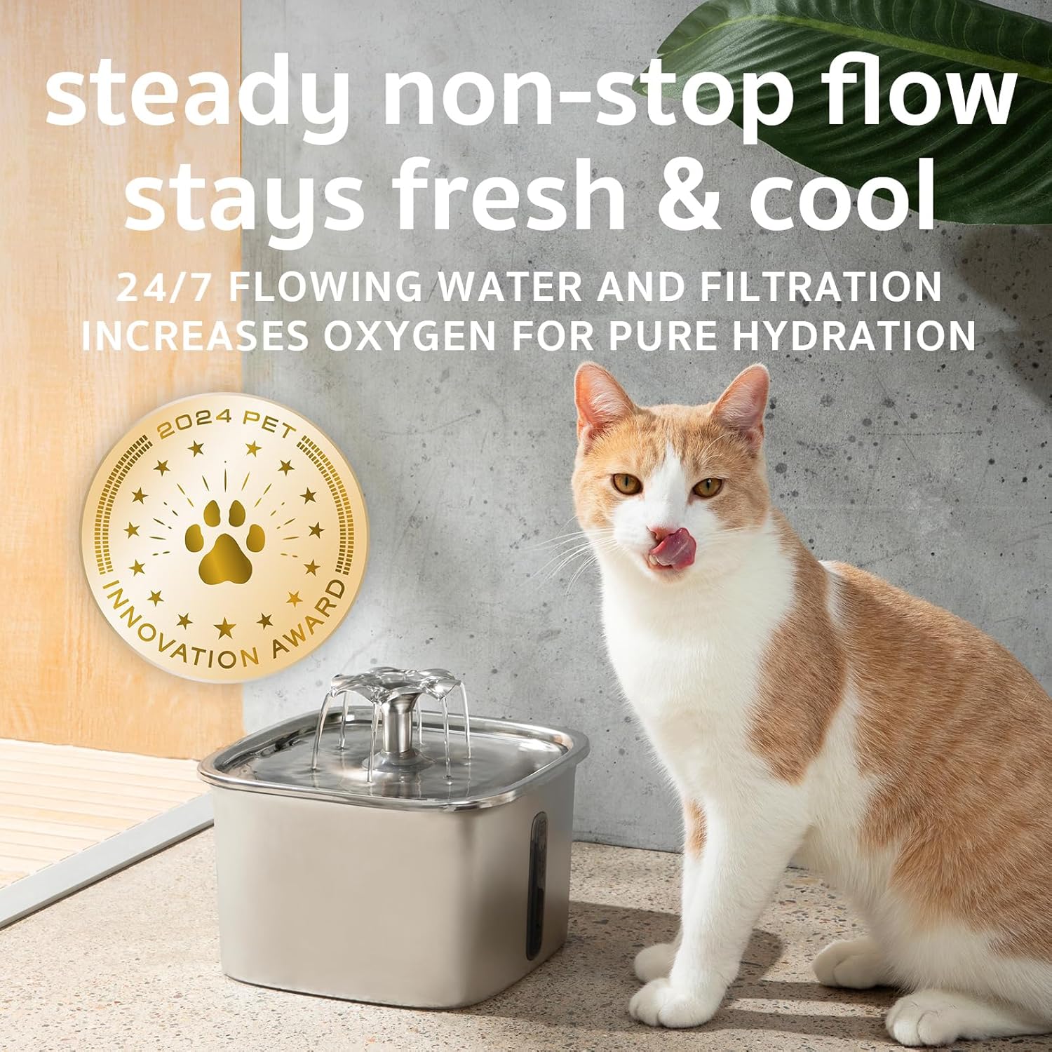 Veken Innovation Award Winner Stainless Steel Cat Water Fountain, 95oz/2.8L Automatic Pet Fountain Dog Water Dispenser with Replacement Filters & Silicone Mat, Gifts for Cats, Dogs (Silver) - Image 6