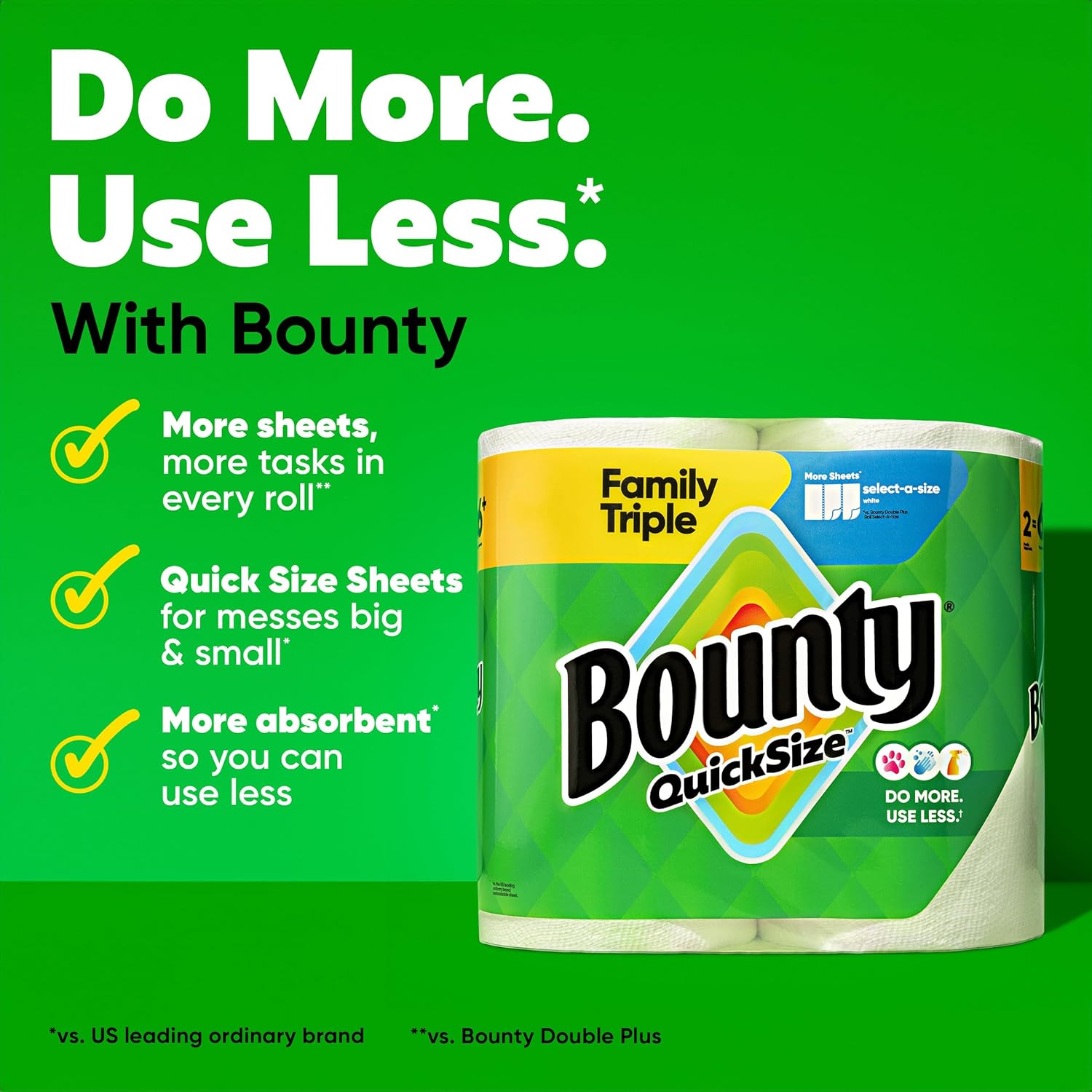Bounty Quick-Size Paper Towels, White, 8 Family Triple Rolls = 27 Regular Rolls - Image 2