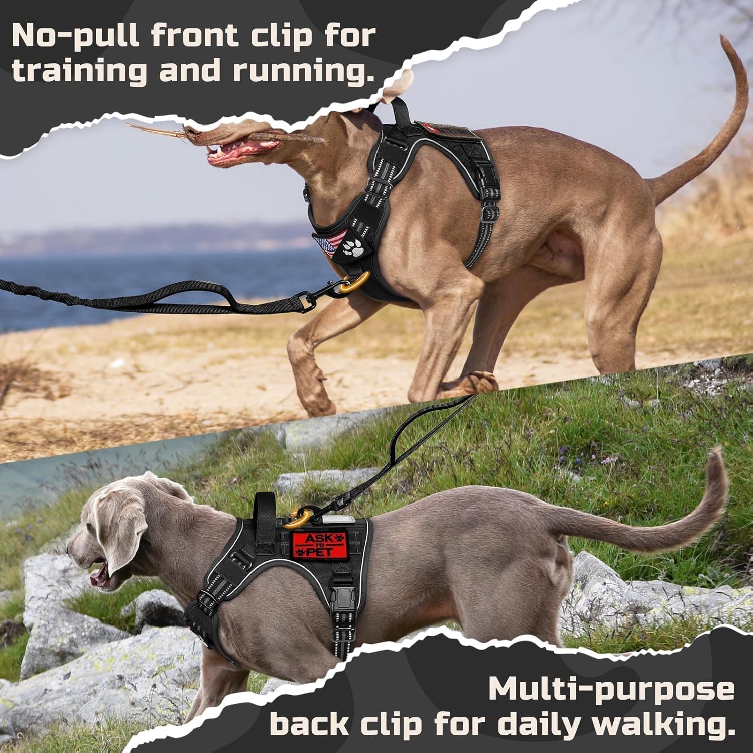 rabbitgoo Tactical Dog Harness for Large Dogs, No Pull Military Service Vest with Handle & Molle, Easy Control for Training Walking, Adjustable Reflective Straps, Black, L - Image 5