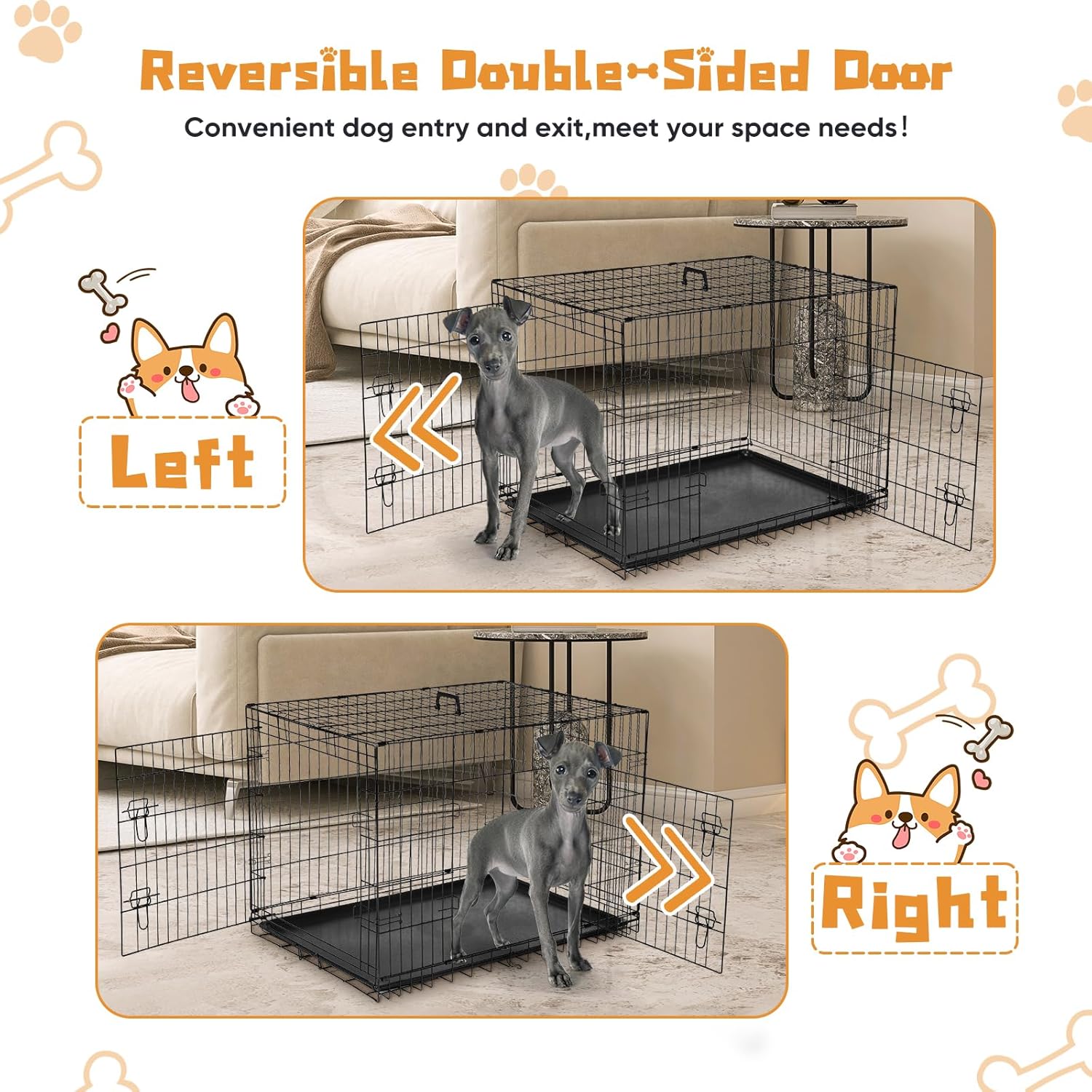 DUMOS Dog Crate, 42 Inch Large Double Door Dog Cage with Plastic Leak-Proof Pan Tray, Folding Metal Wire Pet Kennel for Indoor, Outdoor, Travel - Image 6