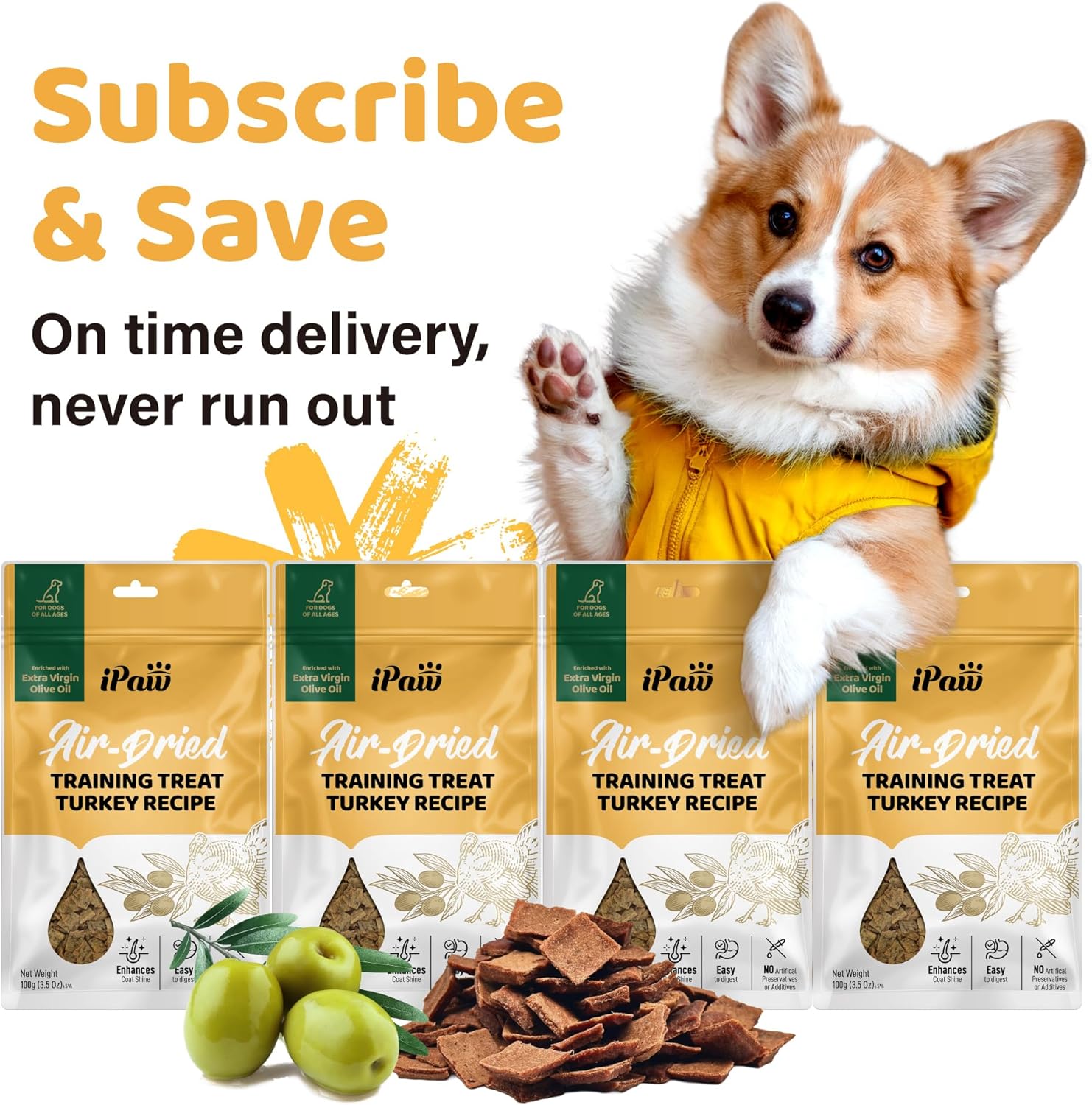 iPaw Air-Dried Turkey Dog Treats, Extra Virgin Olive Oil Added, Made with Turkey Meat, Chicken Heart and Duck Liver, High Protein, Soft Treats for All Age Dogs, Freeze-Dried Alternative (3.5oz/Pack) - Image 7