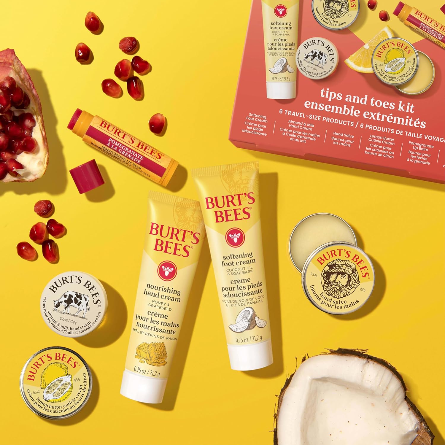 Burt's Bees Gifts Ideas, Tips and Toes Kit, 6 Travel Size Products - Pomegranate Moisturizing Lip Balm, 2 Hand Creams, Foot Cream, Cuticle Cream, and Hand Salve - Image 10