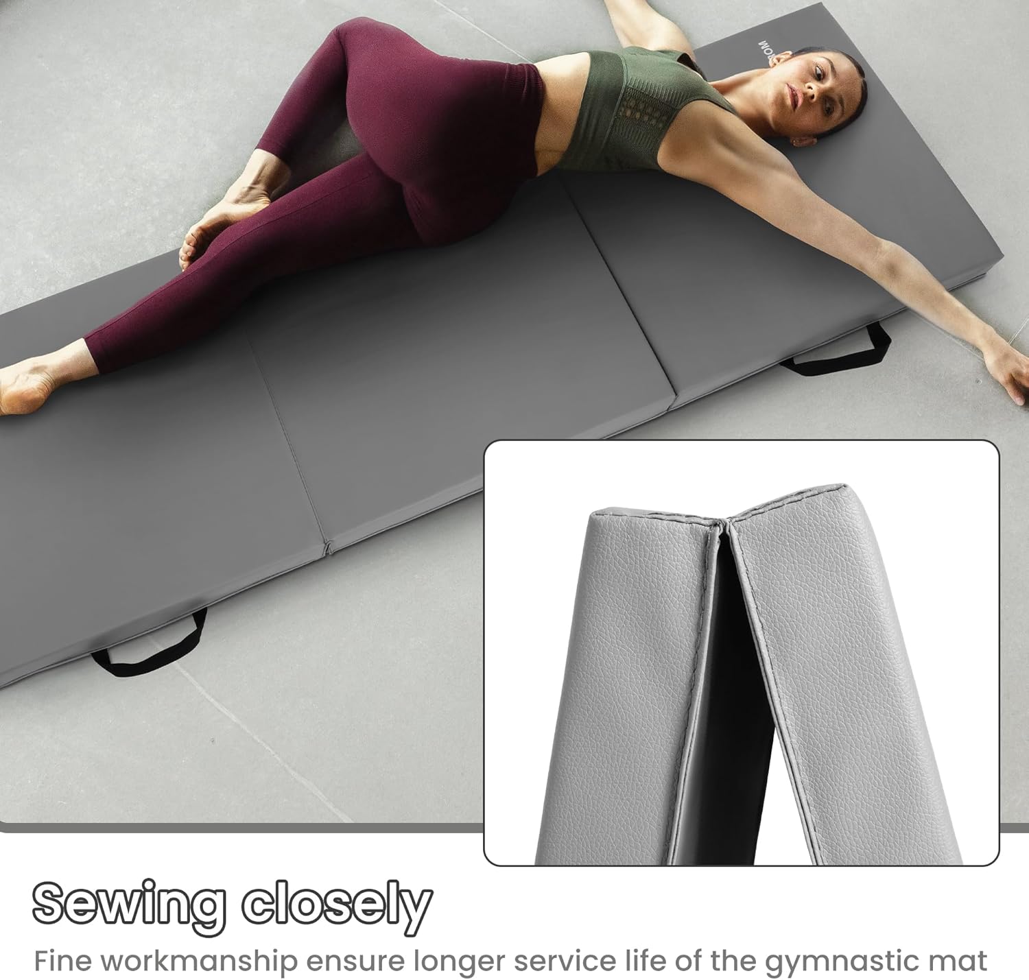 BalanceFrom 6x2 Feet 3-Panel Folding Gymnastics Mat – 2-Inch Thick Pad with Vinyl Surface and Carrying Handles for Tumbling, Yoga, Pilates, Home Workouts, and Martial Arts - Image 3