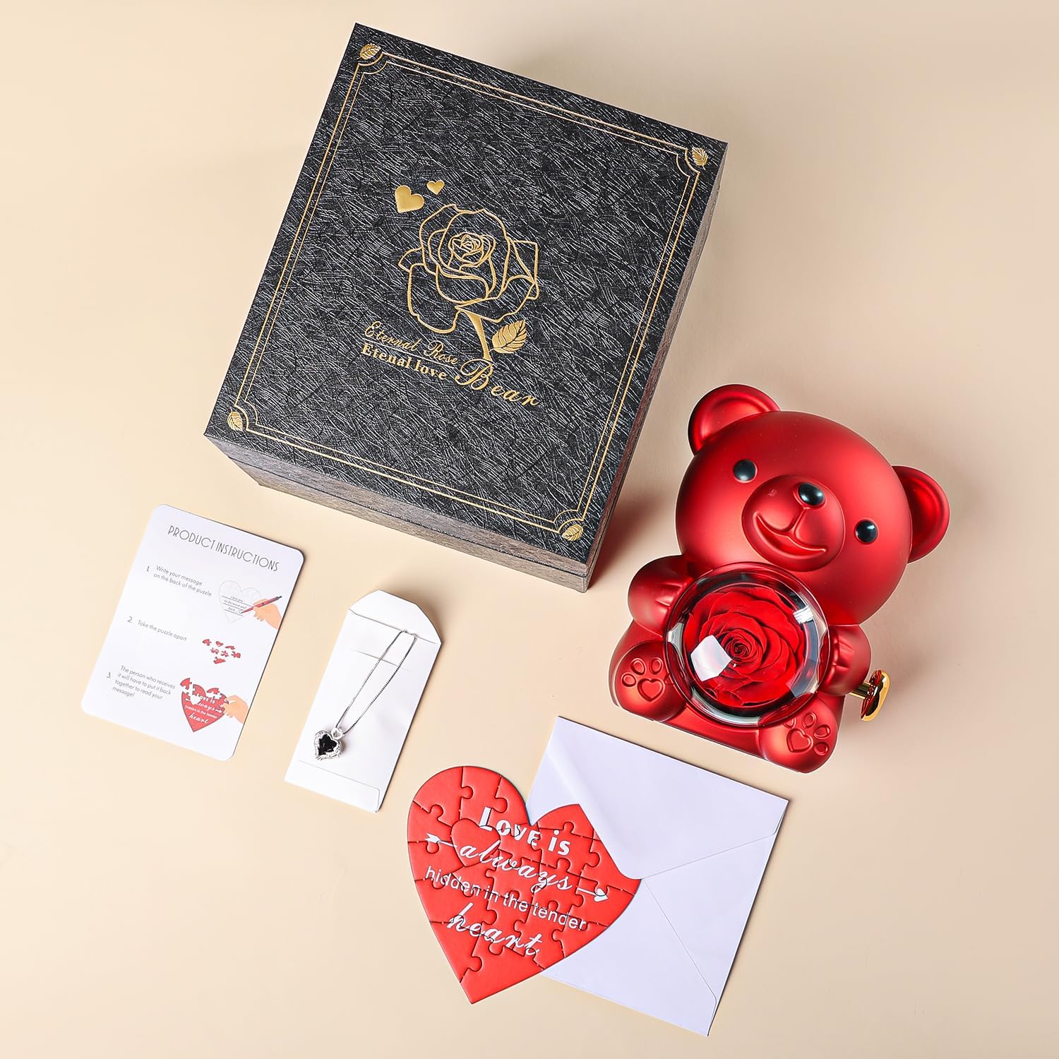 Cute Teddy Bear with Preserved Rose - A Real Rose Flower in Bear with Elegant Gift Box - Romantic Gift for Her in Mother's Day, Weddings, Anniversaries, and Bridal Showers (Red) - Image 7