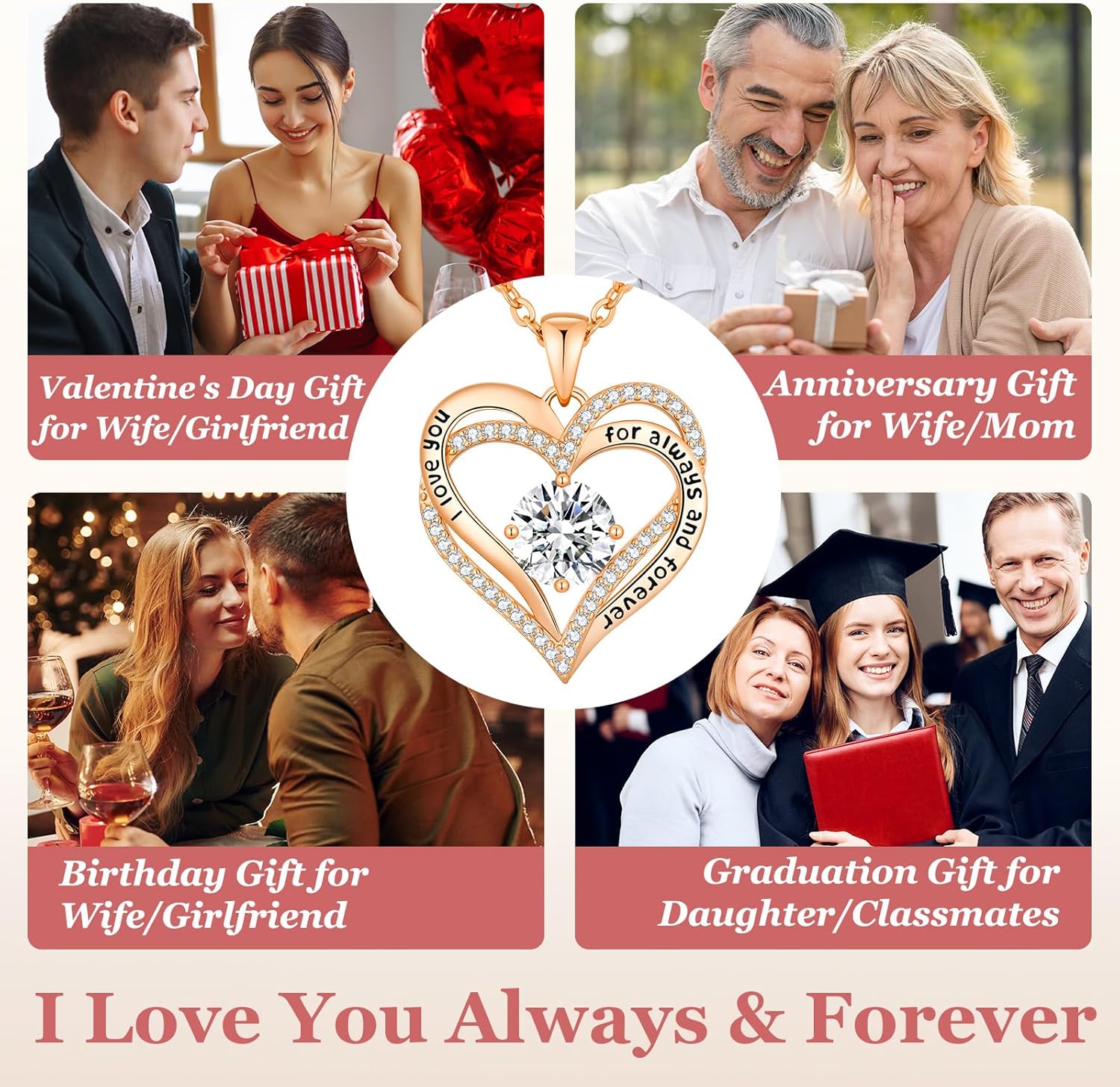 CDE Valentine's Day Gift Forever Love Heart Necklaces for Women, Wedding Anniversary, Birthday Mothers Christmas Day Gifts for Mom, Mother, Wife, S925 Silver Jewelry with Birthstone Pendant - Image 6