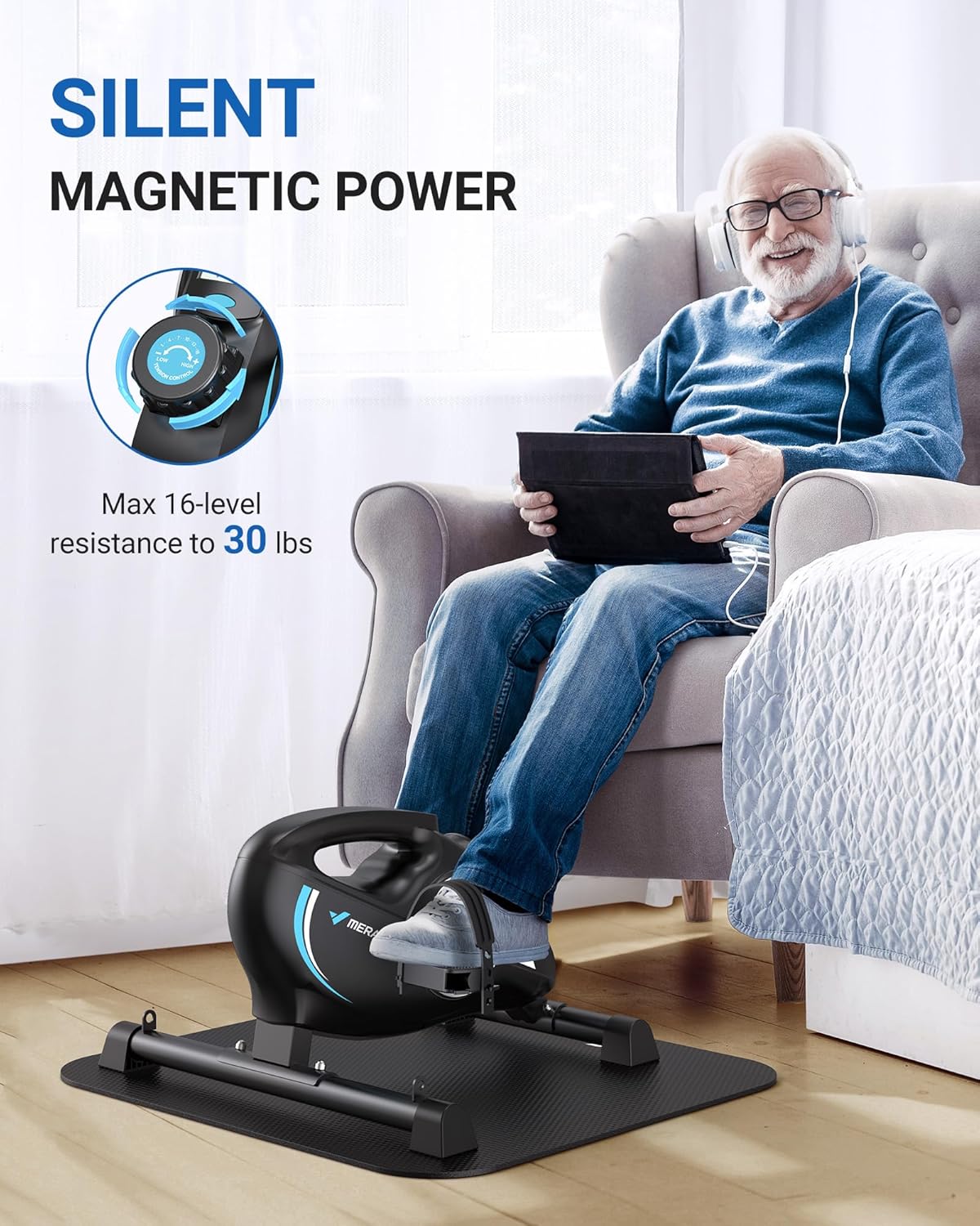 Under Desk Bike Pedal Exerciser, Quiet Magnetic Mini Exercise Bike with MERACH App for Arm, Leg Recovery, Physical Therapy, Smooth Foot Desk Cycle - Image 3