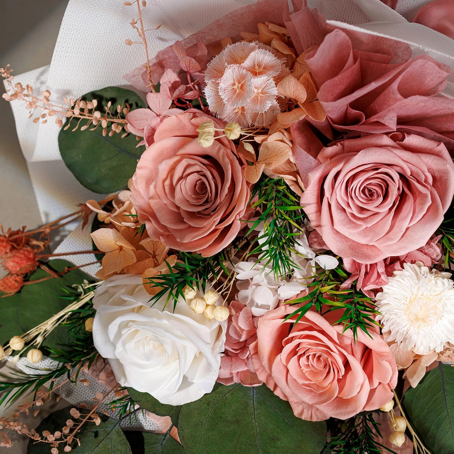 Perfectione Roses 4 Roses Mixed Bouquet for Mother's Day, Flowers for Delivery, Preserved Flowers Birthday Gift for Women Mom Wife Grandma Her, Dusty Rose - Image 4