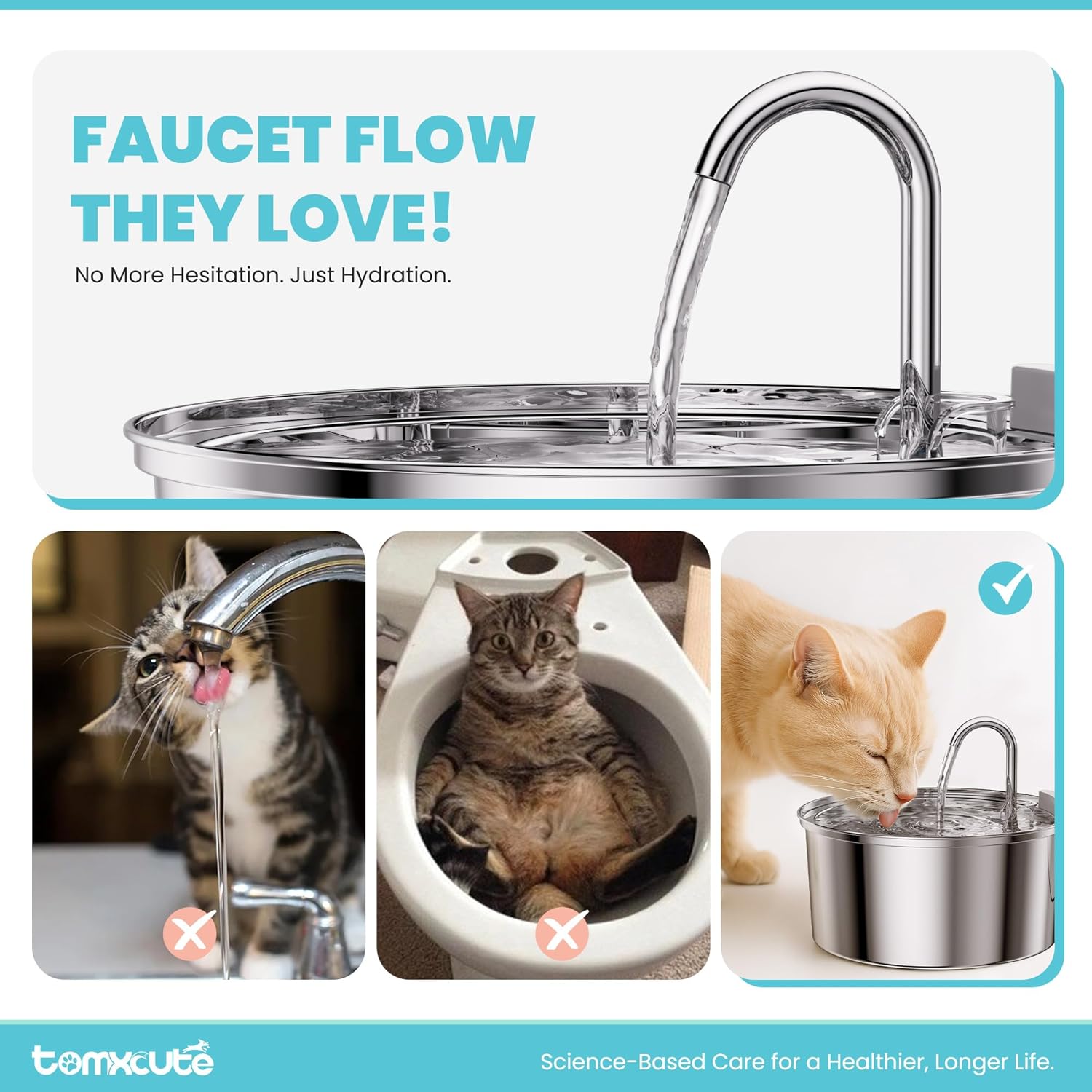 Tomxcute Cat Water Fountain, 3.2L/108oz Automatic Stainless Steel Pet Fountain Dog Water Dispenser, Ultra-Quiet Pump and 3 Replacement Filters & for Cats, Dogs, Multiple Pets - Image 4