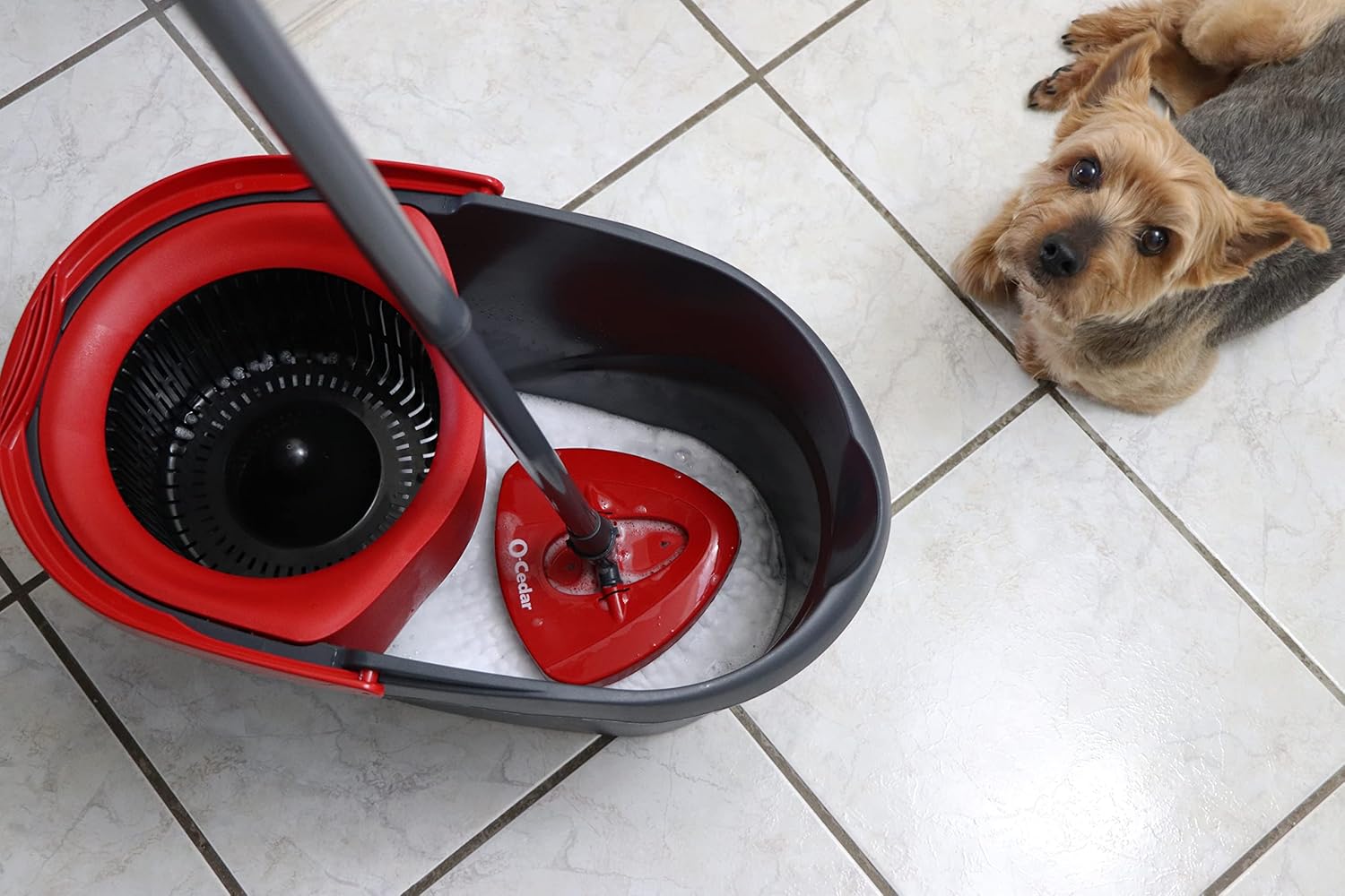 O-Cedar EasyWring Microfiber Spin Mop, Bucket Floor Cleaning System, Red, Gray, Standard - Image 16