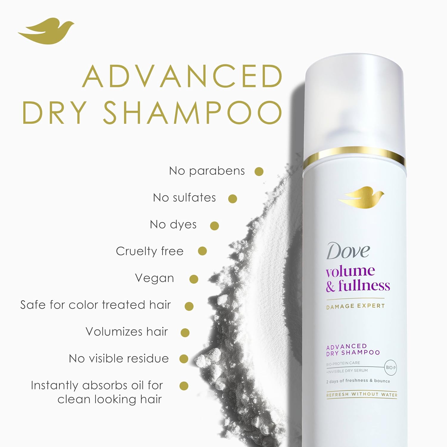 Dove Dry Shampoo Spray, Volume & Fullness, Absorbs Oil to Refresh Hair Without Washing, 5 oz (2-Pack) - Image 4