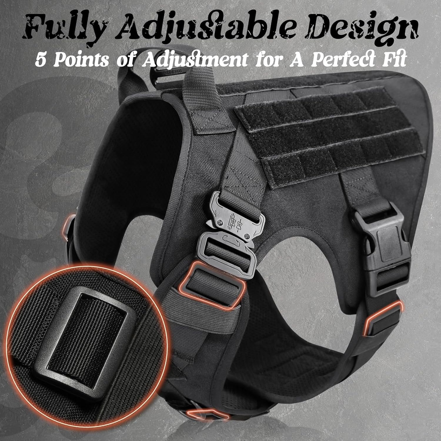 rabbitgoo Tactical Dog Harness for Large, Heavy Duty Pet Harness with Handle, No-Pull Service Vest Large Breed, Adjustable Military Dog Vest for Training Hunting Walking, Black, L - Image 7