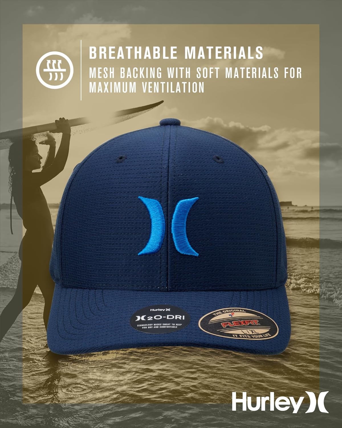 Hurley Men's Baseball Cap – Lightweight Curved Bill H2O Dri Fitted Caps for Men - Image 4