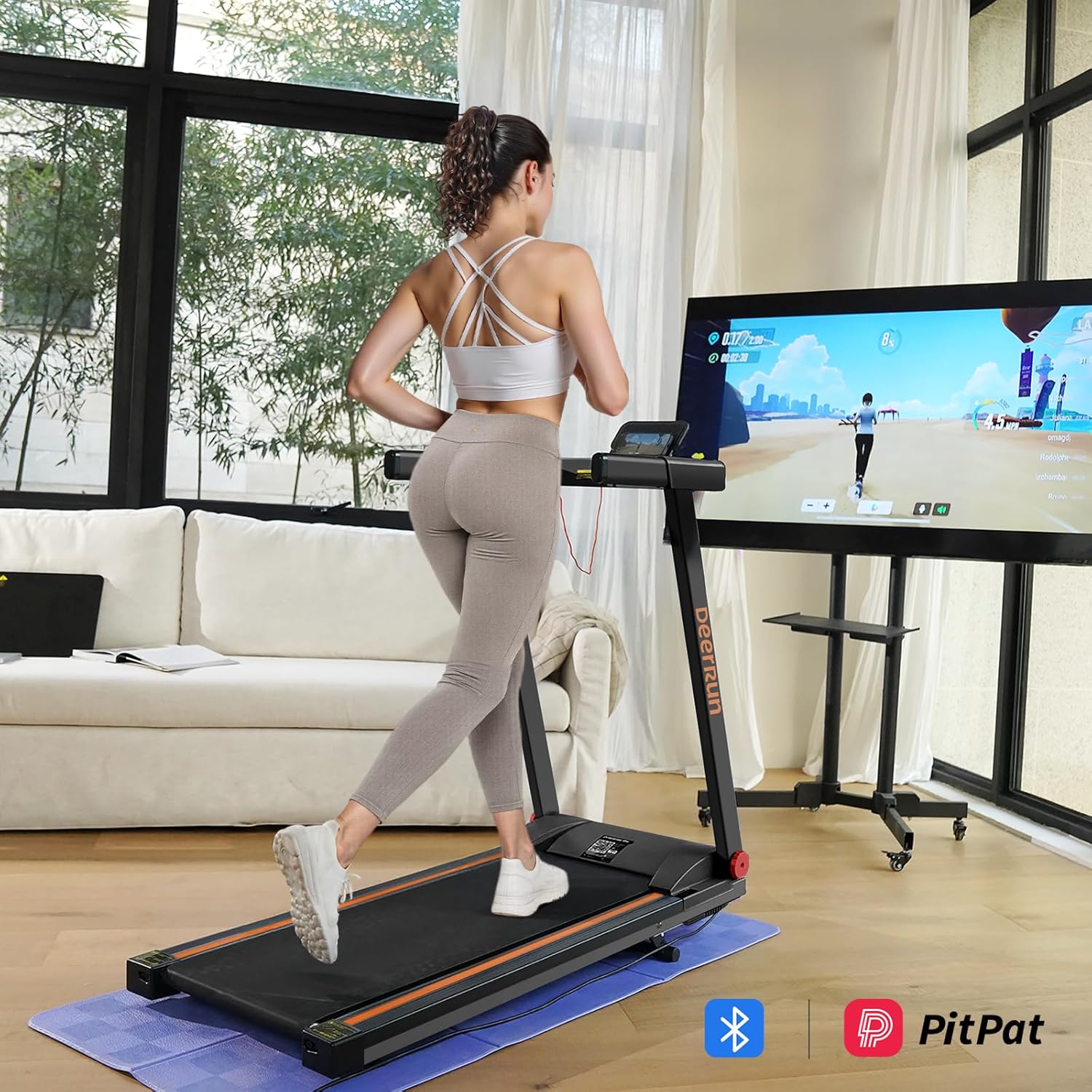 DeerRun Foldable Treadmill for Home with 5% Manual Incline and Handlebar, 0.6–7.5 MPH for Walking and Running, 3.0 HP, 300 lb Capacity, App & Remote Control - Image 3