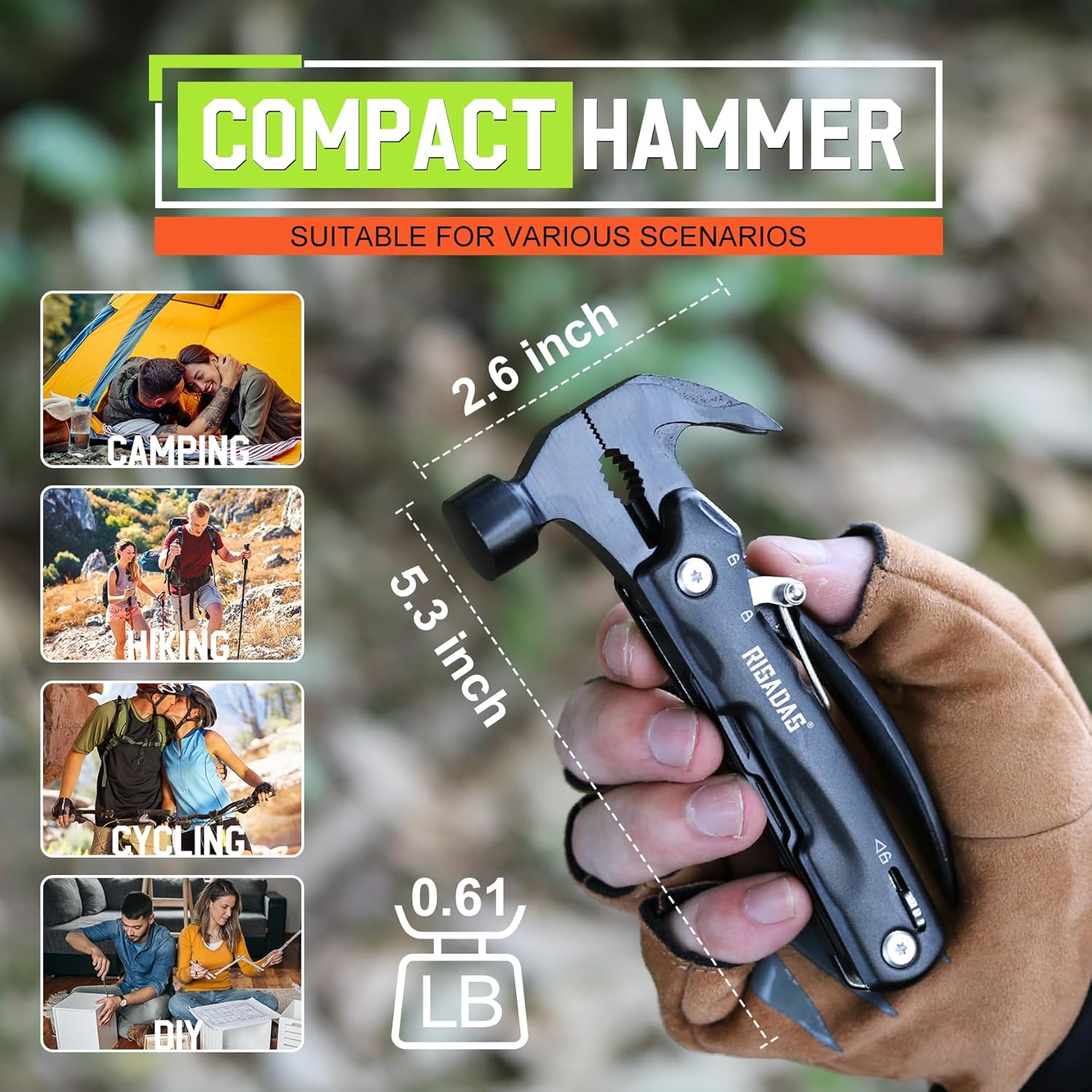 Gifts for Men - Birthday Gifts for Man, Dad, Husband, Mens Gift Ideas - Stocking Stuffers for Men, Mens Stocking Stuffers - Christmas Fathers Day Groomsmen Gift - Multitool Hammer for Camping, Hiking - Image 3