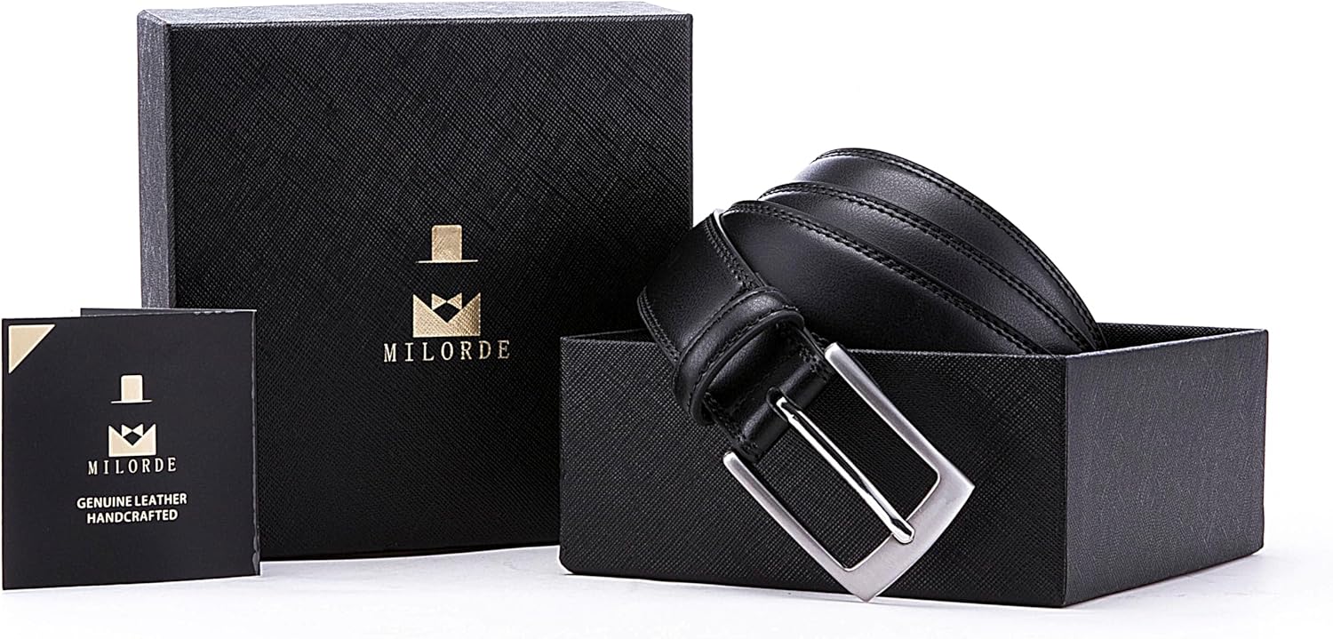 MILORDE Men's Genuine Leather Dress Belt, Handmade, 100% Cow Leather, Fashion & Classic Designs for Work Business and Casual - Image 5
