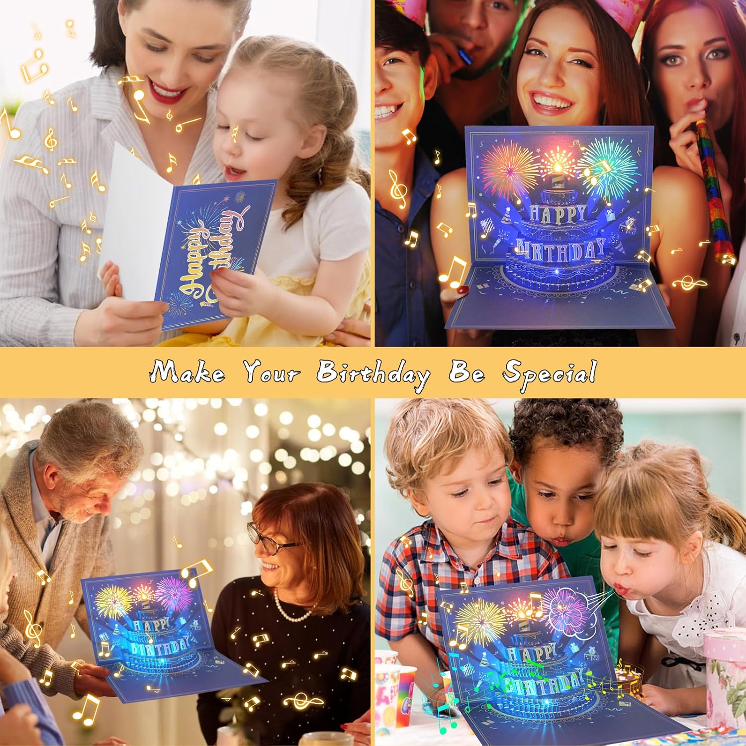 3D Pop Up Birthday Cards, Musical LED Lights Birthday Cards, Greeting Cards, Birthday Gifts for Mom Women Men Kids Child Dad Father Wife - Image 6