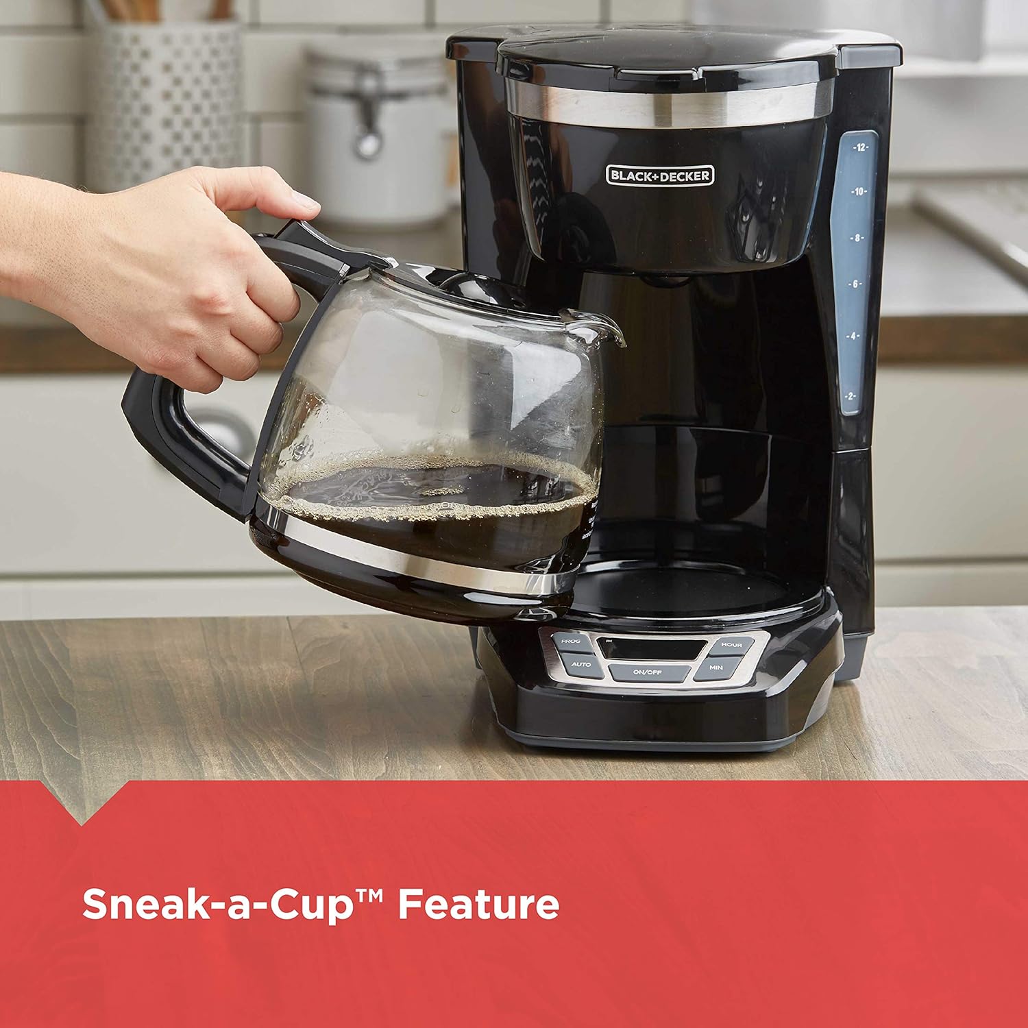 BLACK+DECKER 12-Cup Digital Coffee Maker, Programmable, Washable Basket Filter, Sneak-A-Cup, Auto Brew, Water Window, Keep Hot Plate, Black - Image 7