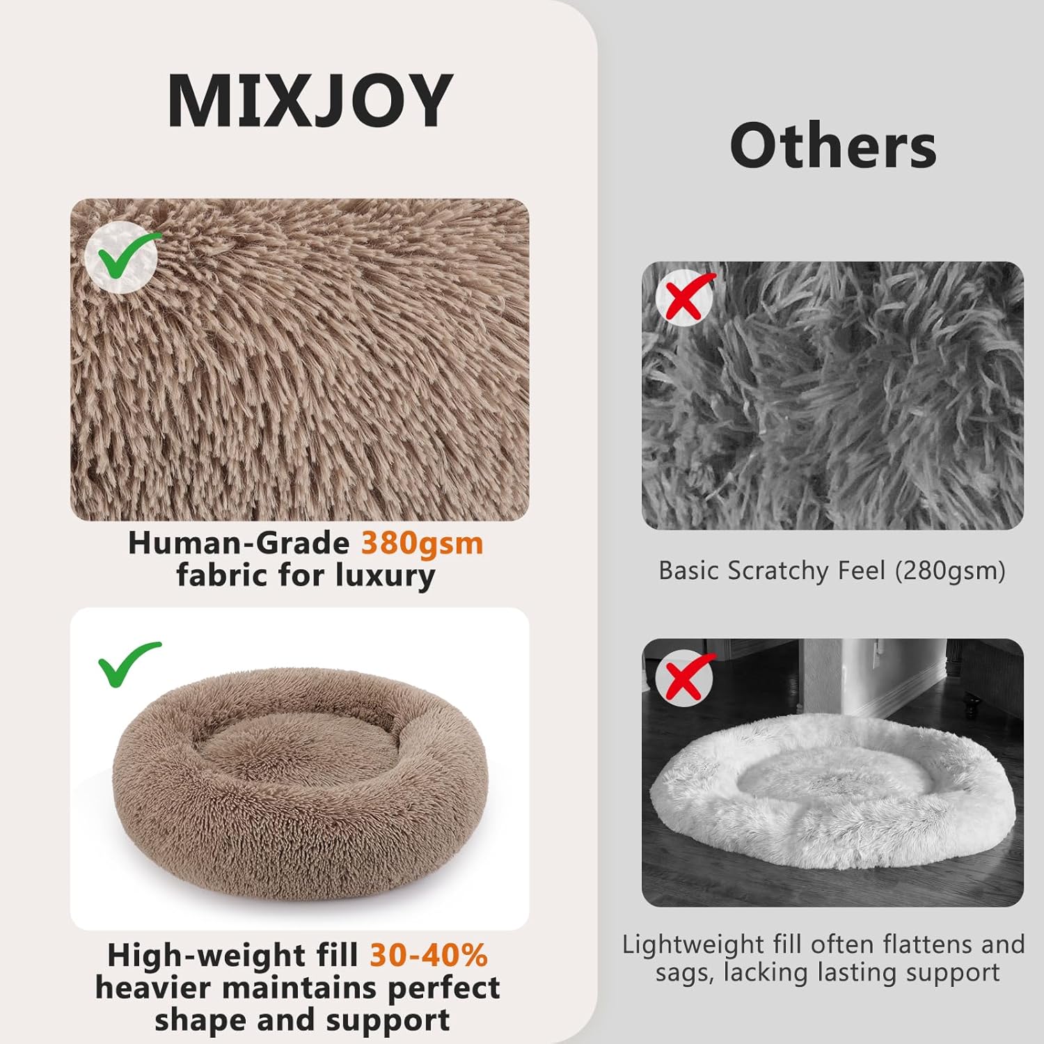 MIXJOY Orthopedic Dog Bed Comfortable Donut Cuddler Round Pet Beds Ultra Soft Washable Dog and Cat Cushion (20''/23''/30'') (23'', Brown) - Image 4