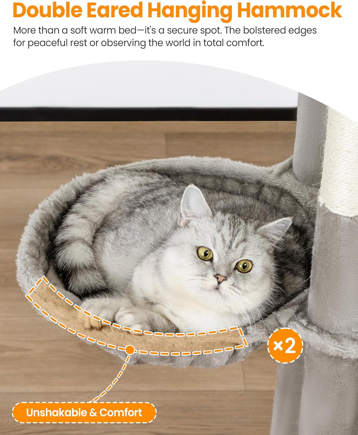 Extra Large Cat Tree, 84 Inch XXL Giant Cat Tower for Indoor Cats Large Adult 20lb+, Multi-Level Cat Climbing Condo with 5 Scratching Posts, 3 Wide Platform Perches, 2 Baskets, 2 Cat Caves, Light Grey - Image 4