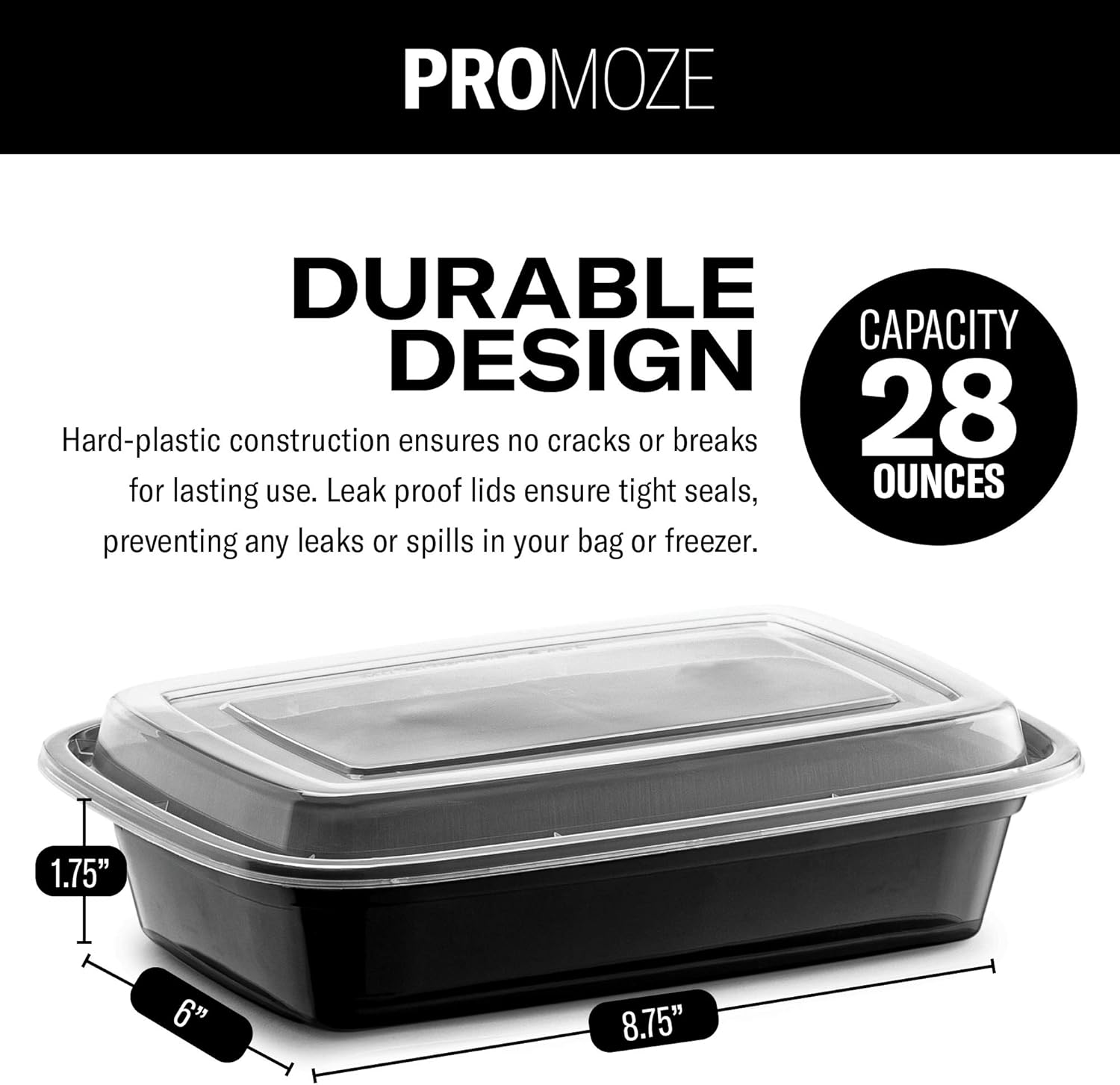 50-Pack Reusable Meal Prep Containers Microwave Safe Food Storage Containers with Lids, 28 oz - 1 Compartment Take Out Disposable Plastic Bento Lunch Box To Go, BPA Free - Dishwasher & Freezer Safe - Image 3