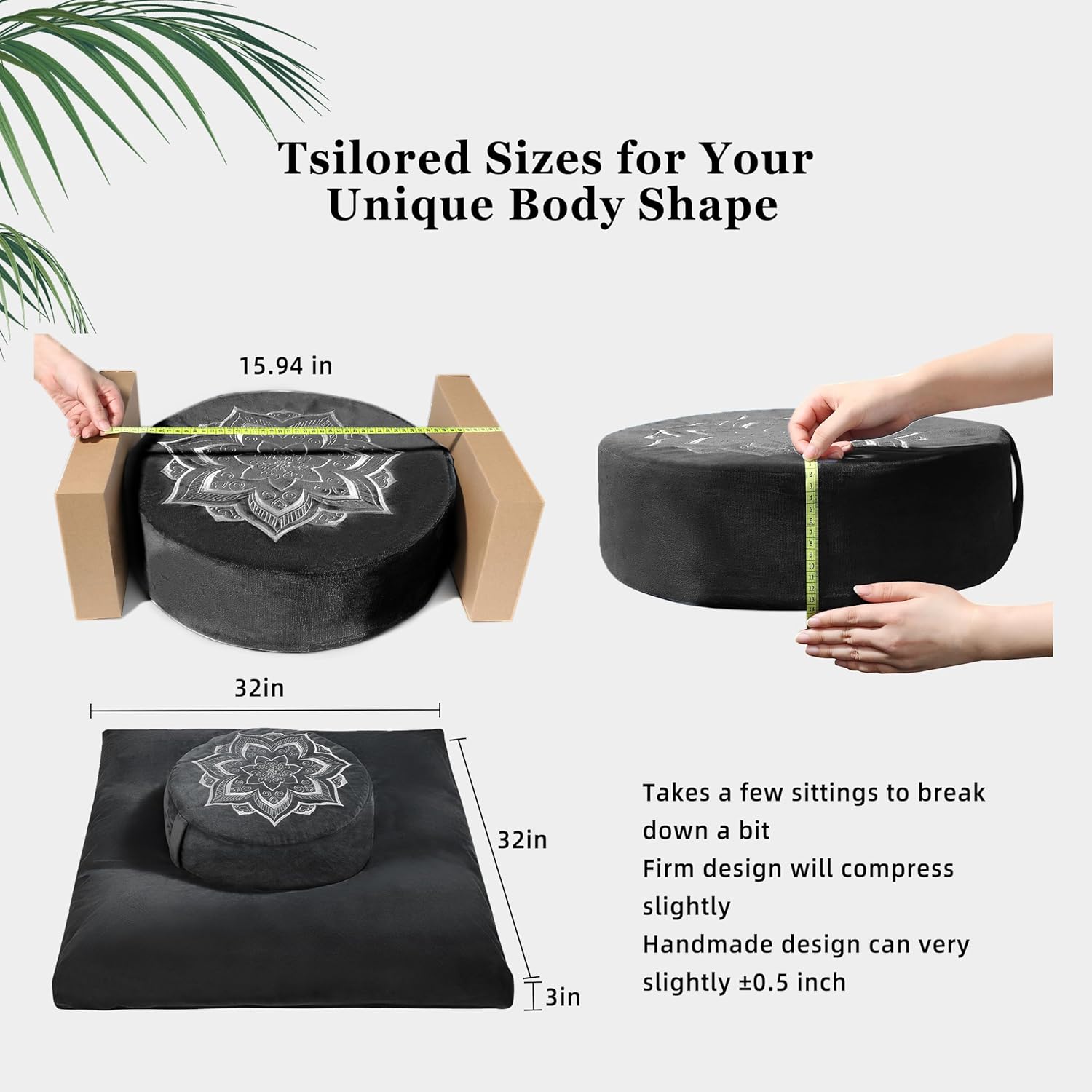 Meditation Zafu Cushion Set with Buckwheat Hulls & Memory Foam - Ergonomic Support for Yoga & Sitting - Removable Machine-Washable Luxury Velvet Cover - for Adults and Kids (Black) - Image 5