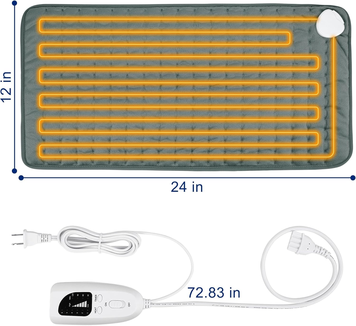 Electric Heating pad with 6 Heat Settings, Auto Shut Off, Dry Electric Heating for Back Neck Knee Arms Legs Shoulder Heat Pads for Christmas Birthday Father's Day Mother's Day (24"X12", Dark Gray) - Image 4