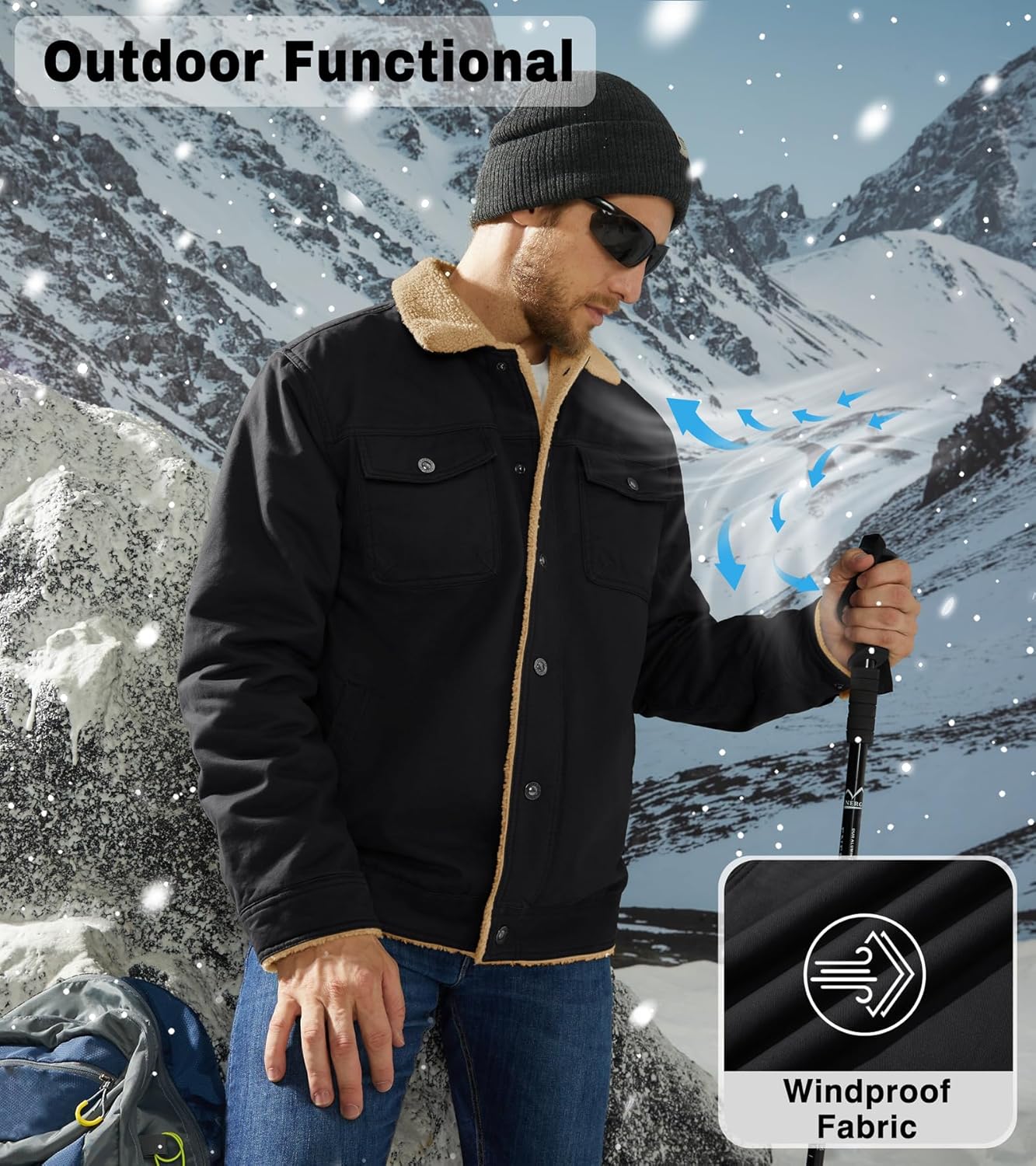 EKLENTSON Men's Winter Jacket Thick Thermal Cotton Warm Fleece Lined Coat Trucker Lapel Work Cargo Jackets for Men - Image 5