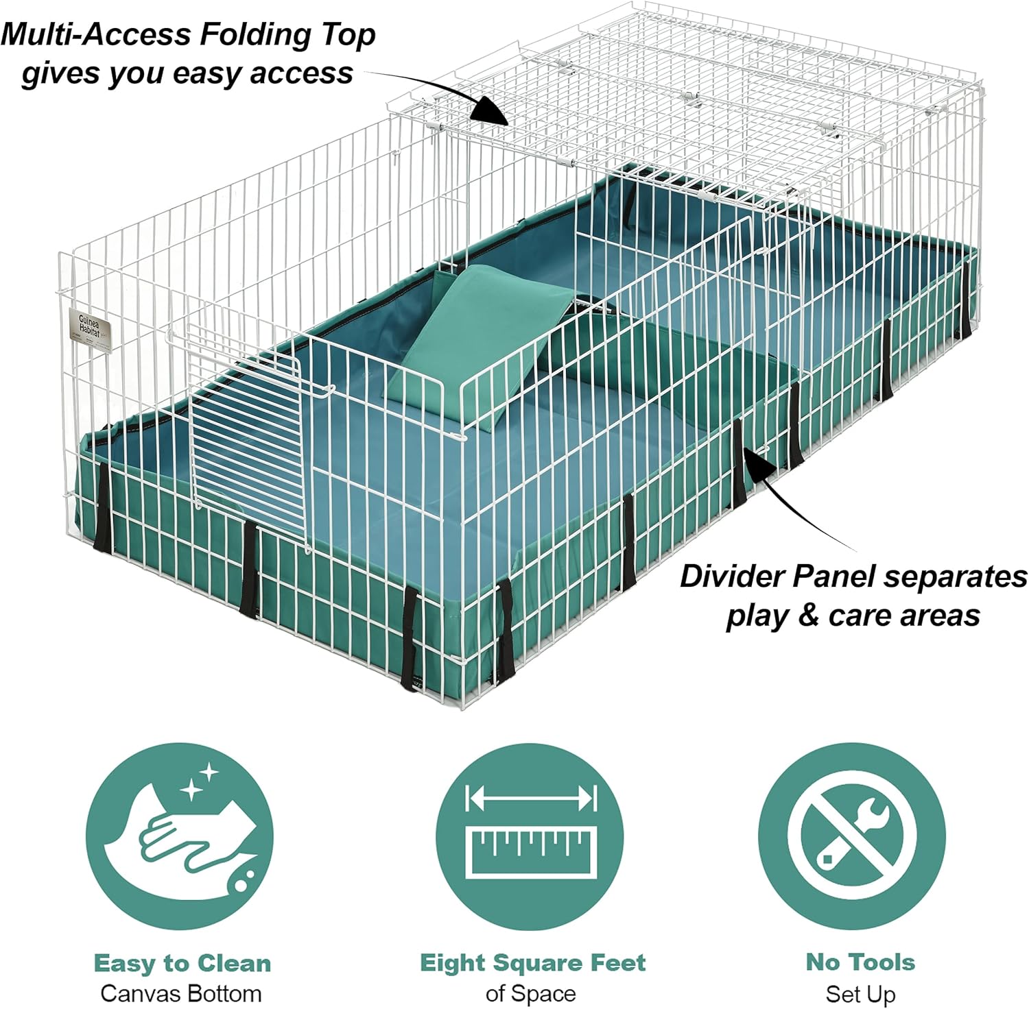 MidWest Homes for Pets Guinea Habitat Plus Cage, Includes Divider Panel and Hinged Top, Washable PVC Canvas Bottom, Expandable Small Animal Cage for Guinea Pigs, 171GHP - Image 2