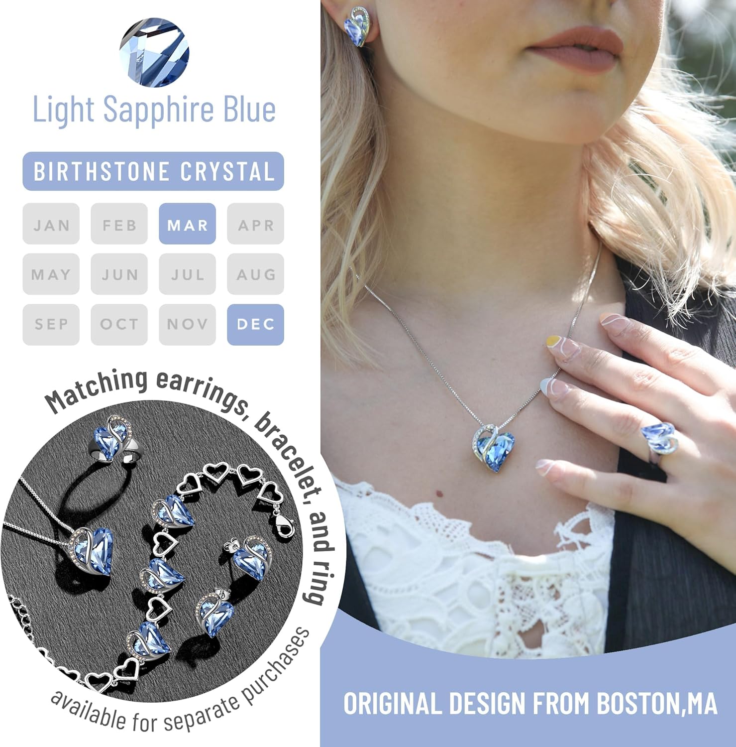 Leafael Gift Necklaces for Women, Infinity Love Birthstone Heart Crystal Pendant, Birthday Anniversary Jewelry for Wife, Mom, and Her, Silver Plated, 18" + 2" Adjustable Chain - Image 4