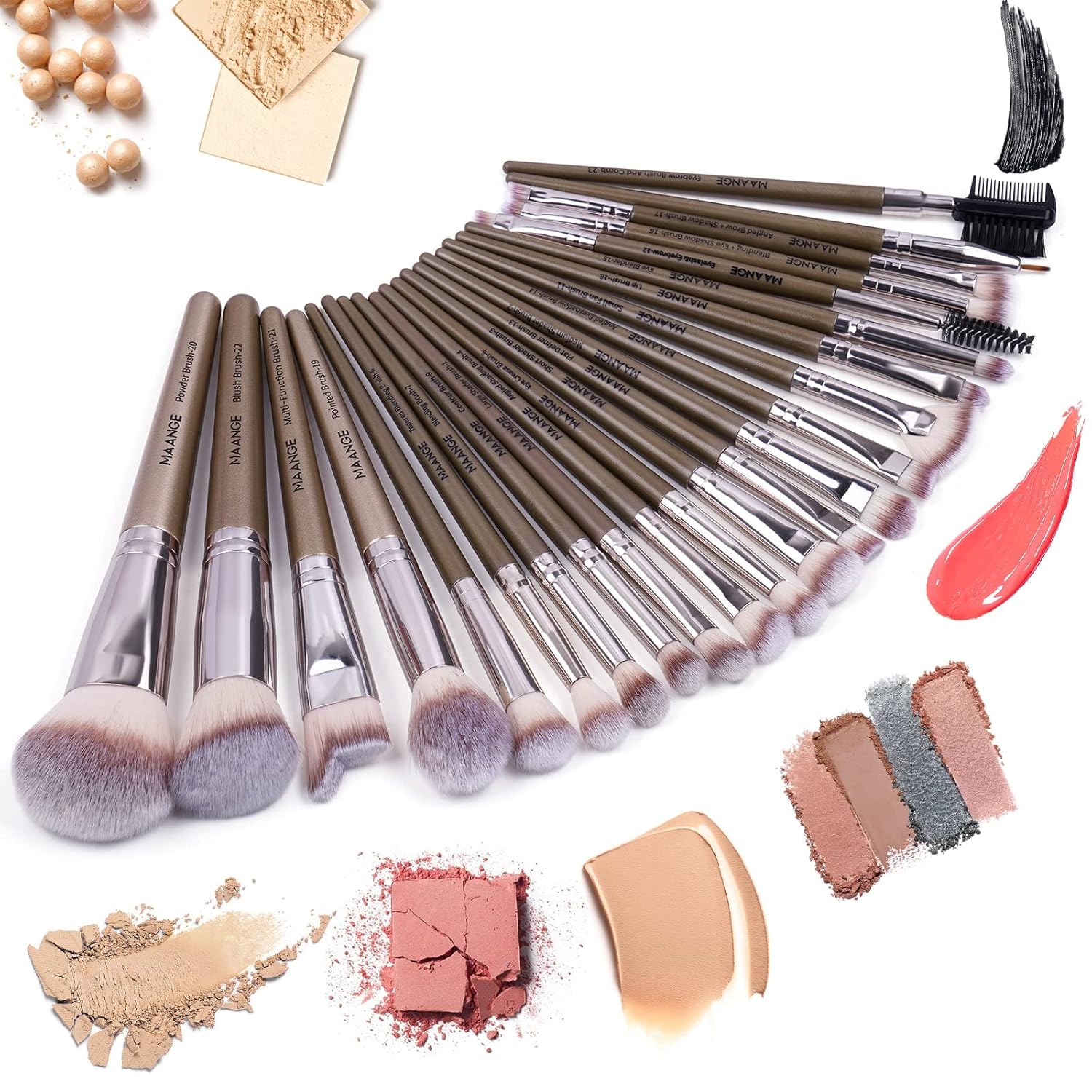 MAANGE Makeup Brush Set 23 Pcs Makeup Brushes Premium Synthetic Make up brushes Professional Face Powder Blush Pointed Eyeshadow Blending Brush Gifts for Women/Girls(Champagne) - Image 6